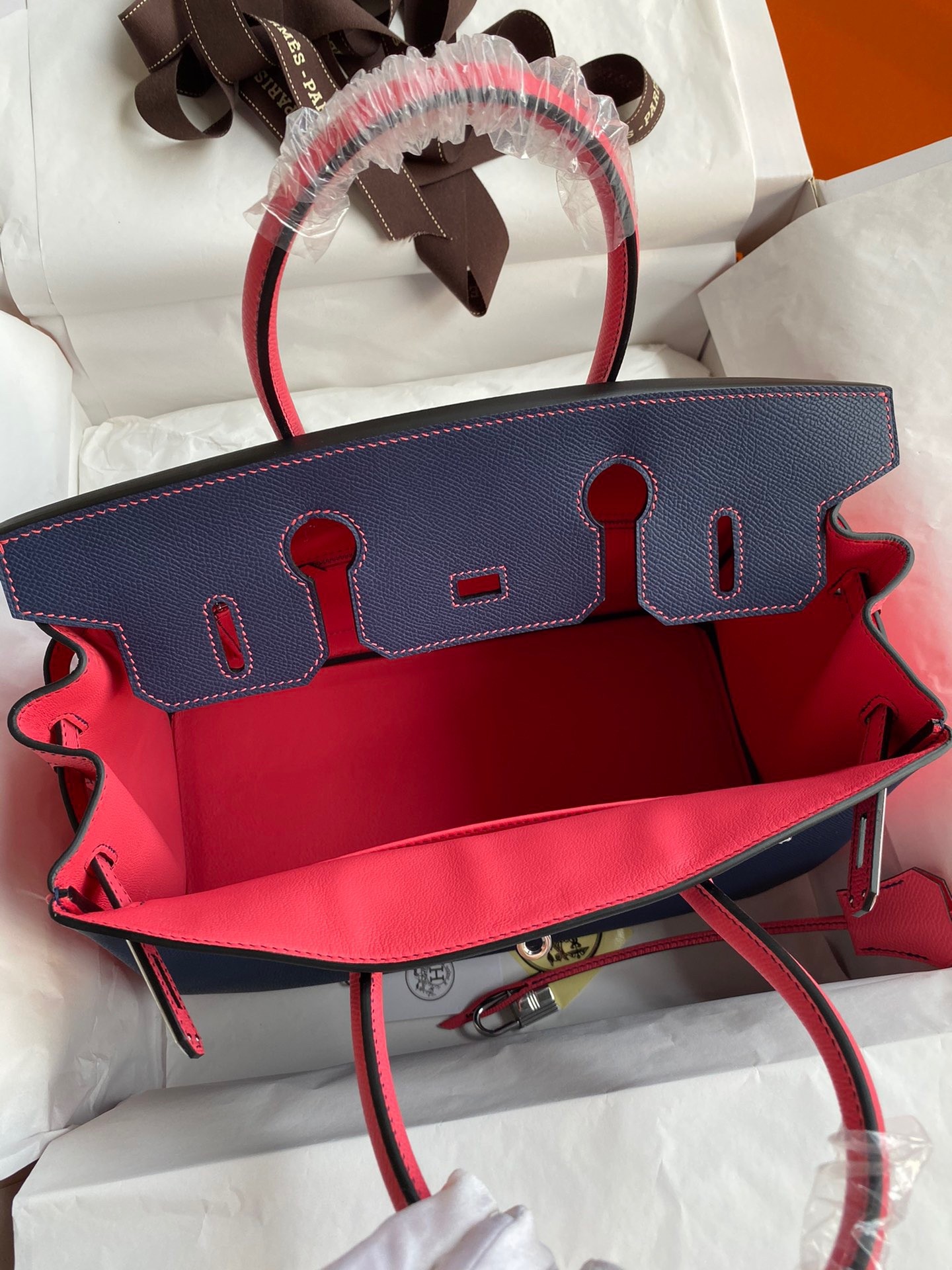 H**mes hss birkin 30 bicolor bag in blue saphir and rose lipstick epsom calfskin