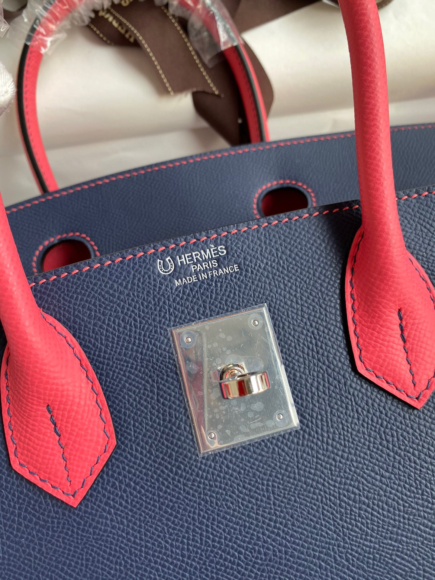 H**mes hss birkin 30 bicolor bag in blue saphir and rose lipstick epsom calfskin