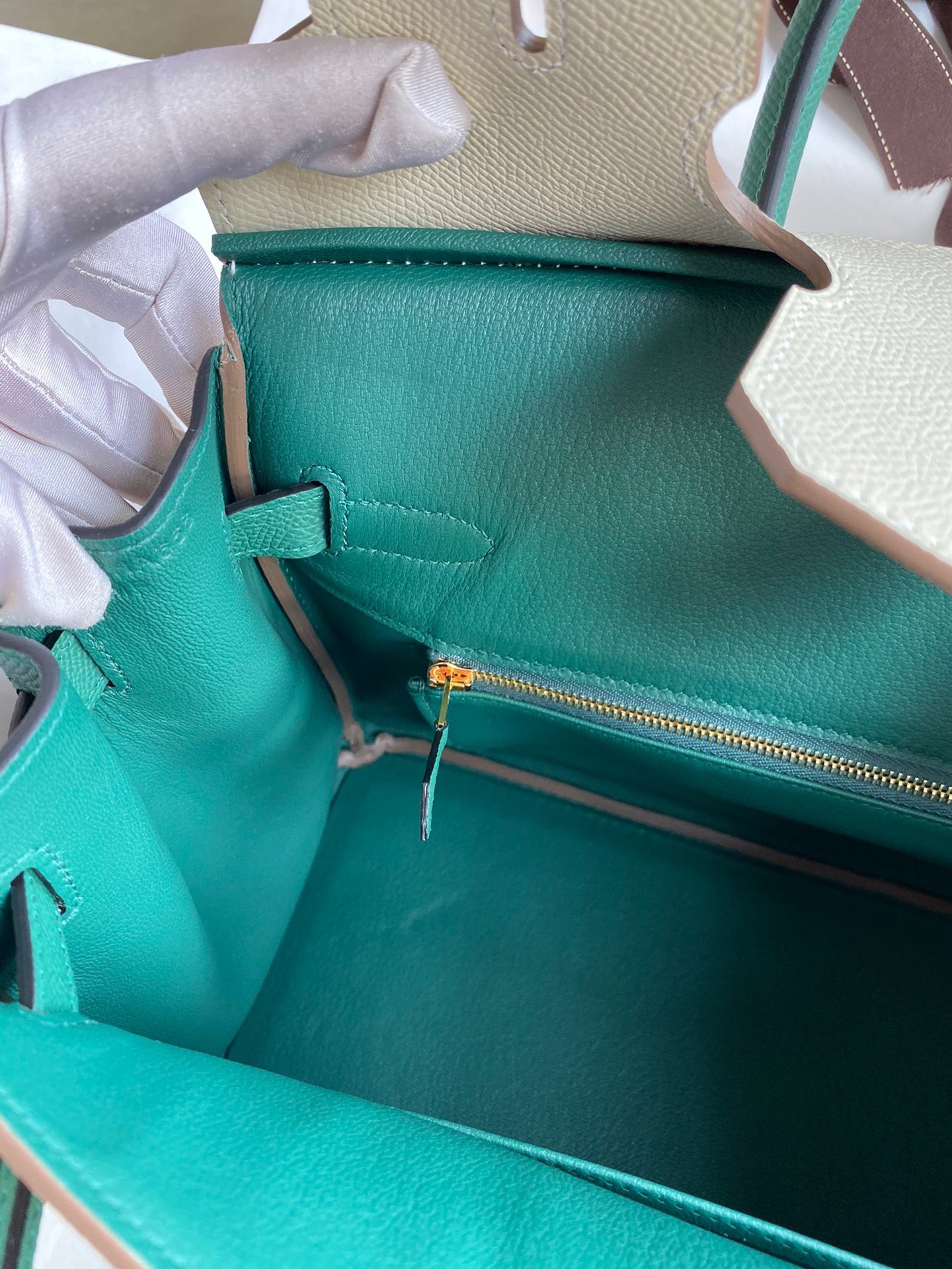 H**mes hss birkin 30 bicolor bag in craie and malachite epsom calfskin