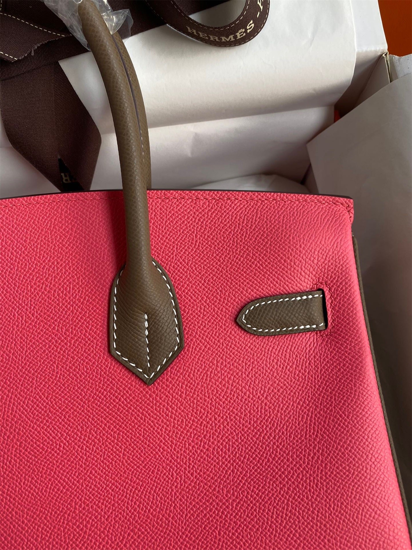 H**mes hss birkin 30 bicolor bag in rose lipstick and taupe epsom calfskin
