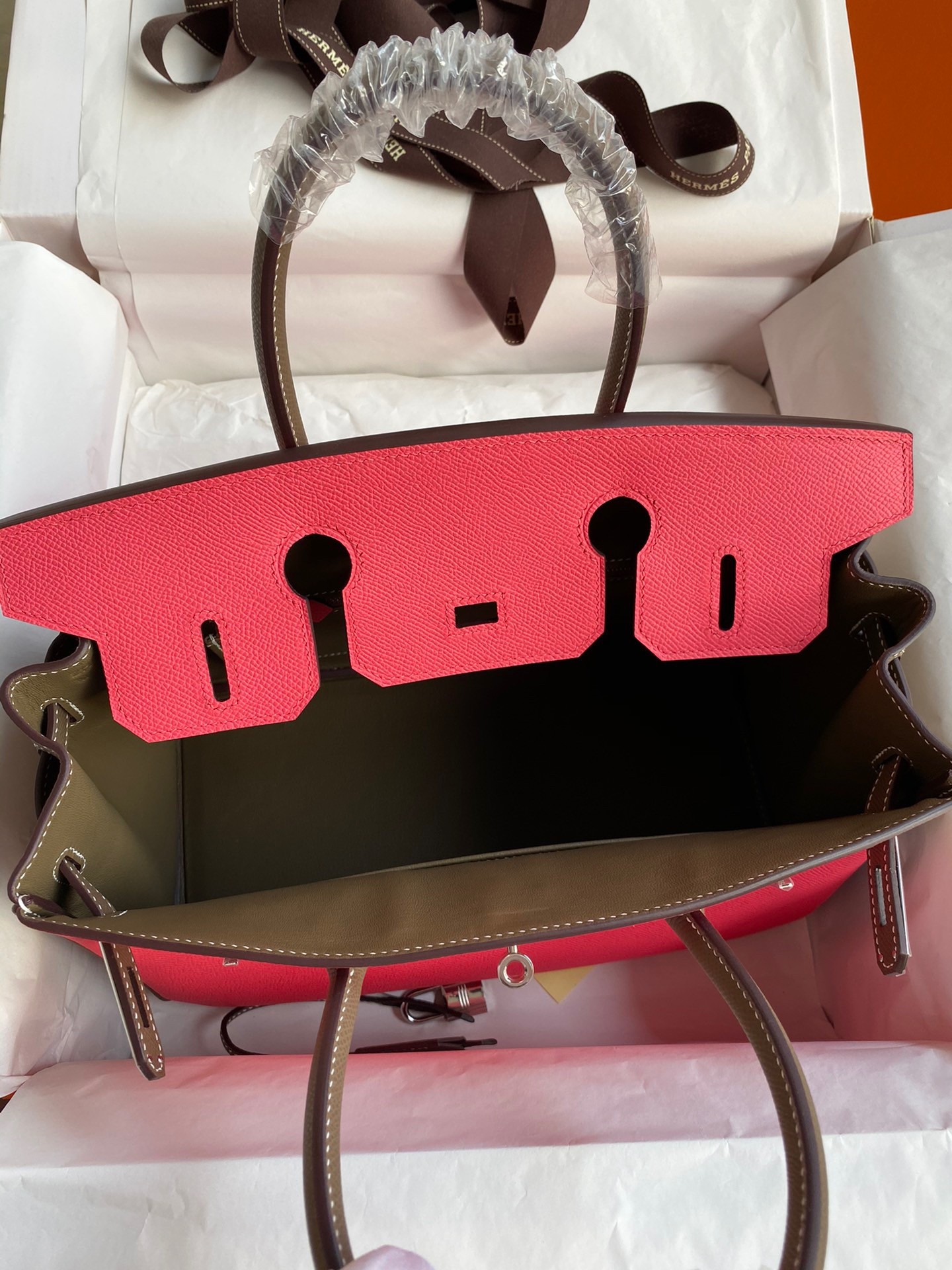 H**mes hss birkin 30 bicolor bag in rose lipstick and taupe epsom calfskin