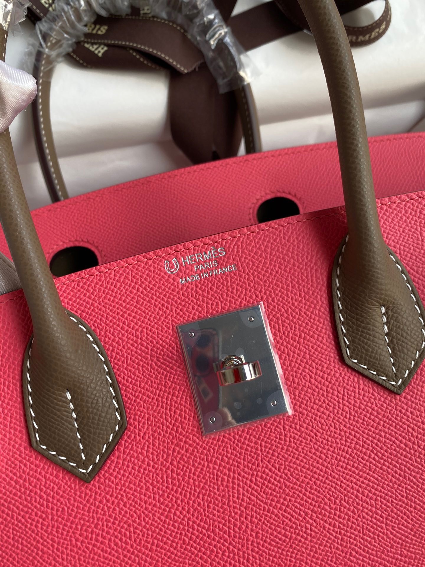 H**mes hss birkin 30 bicolor bag in rose lipstick and taupe epsom calfskin