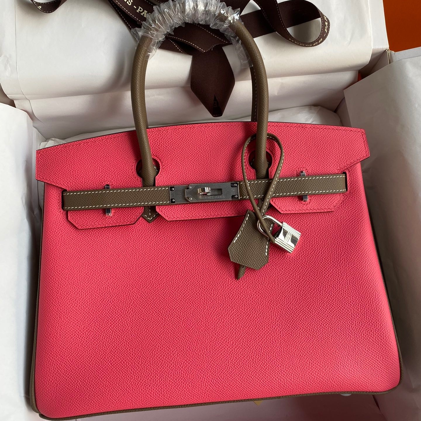 H**mes hss birkin 30 bicolor bag in rose lipstick and taupe epsom calfskin