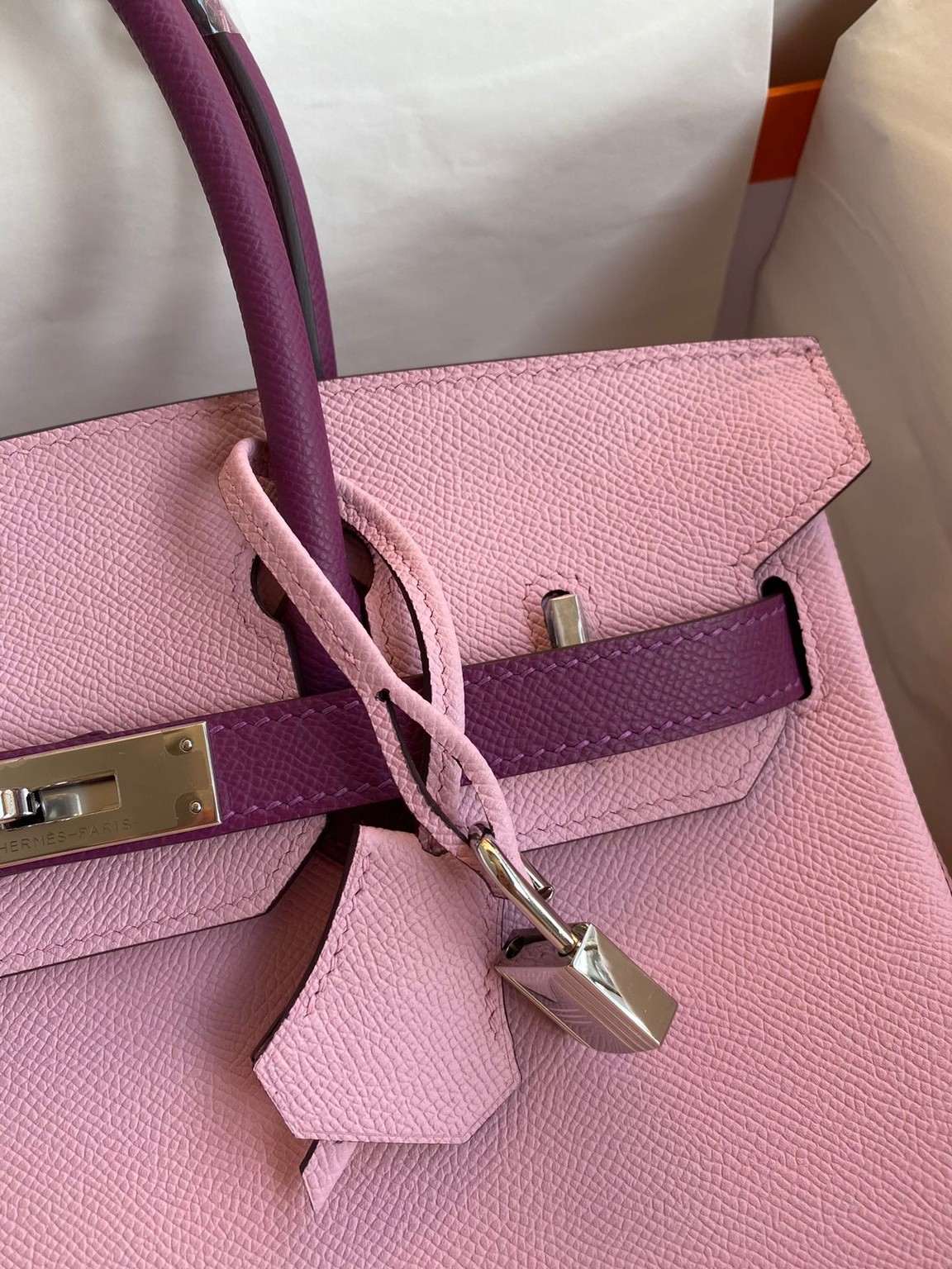 H**mes hss birkin 30 bicolor bag in mauve sylvestre and anemone epsom calfskin