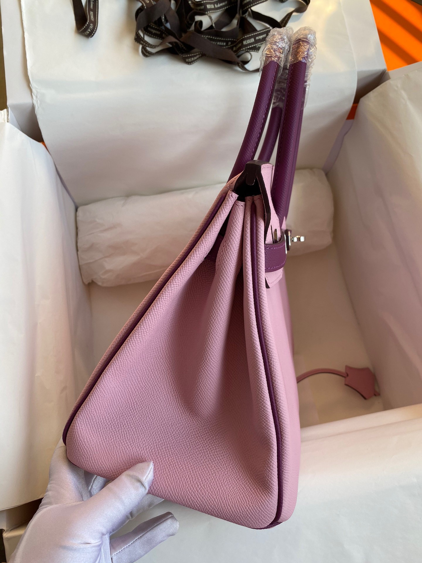 H**mes hss birkin 30 bicolor bag in mauve sylvestre and anemone epsom calfskin