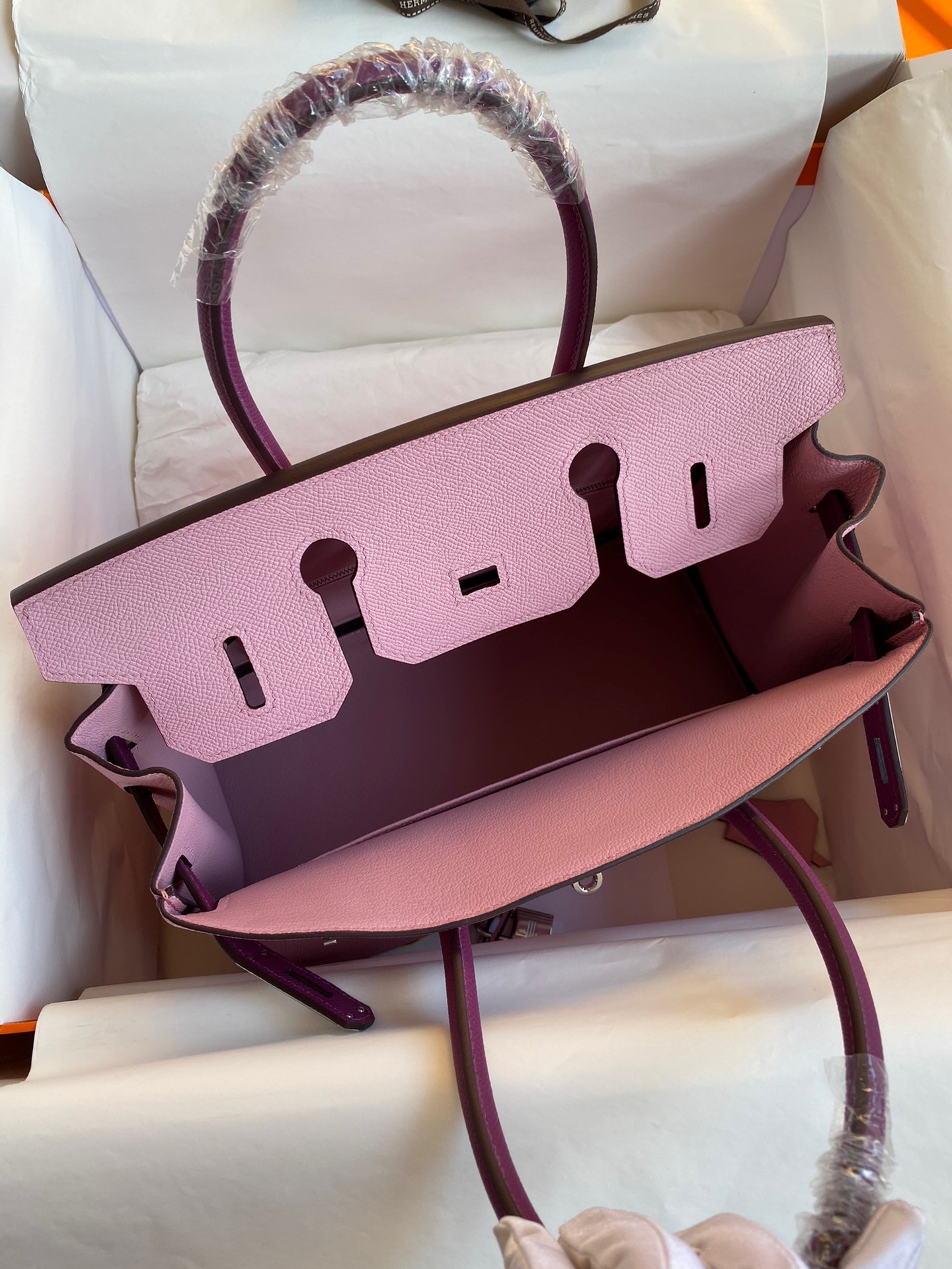 H**mes hss birkin 30 bicolor bag in mauve sylvestre and anemone epsom calfskin