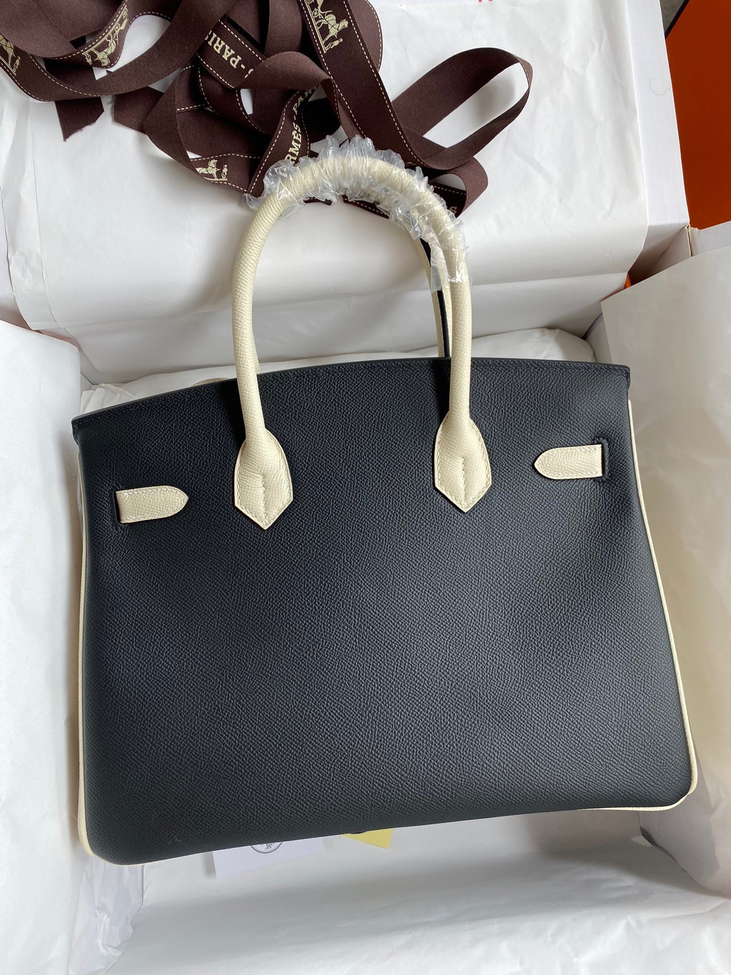 H**mes hss birkin 30 bicolor bag in black and craie epsom calfskin