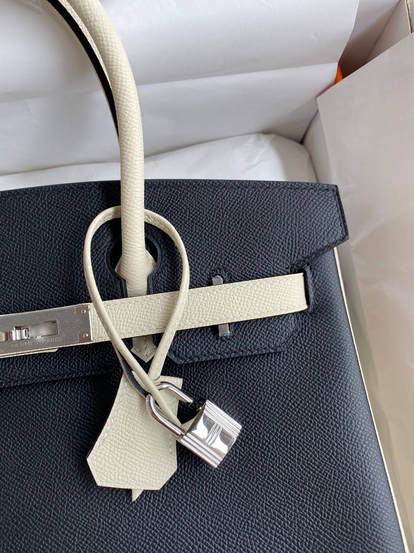 H**mes hss birkin 30 bicolor bag in black and craie epsom calfskin