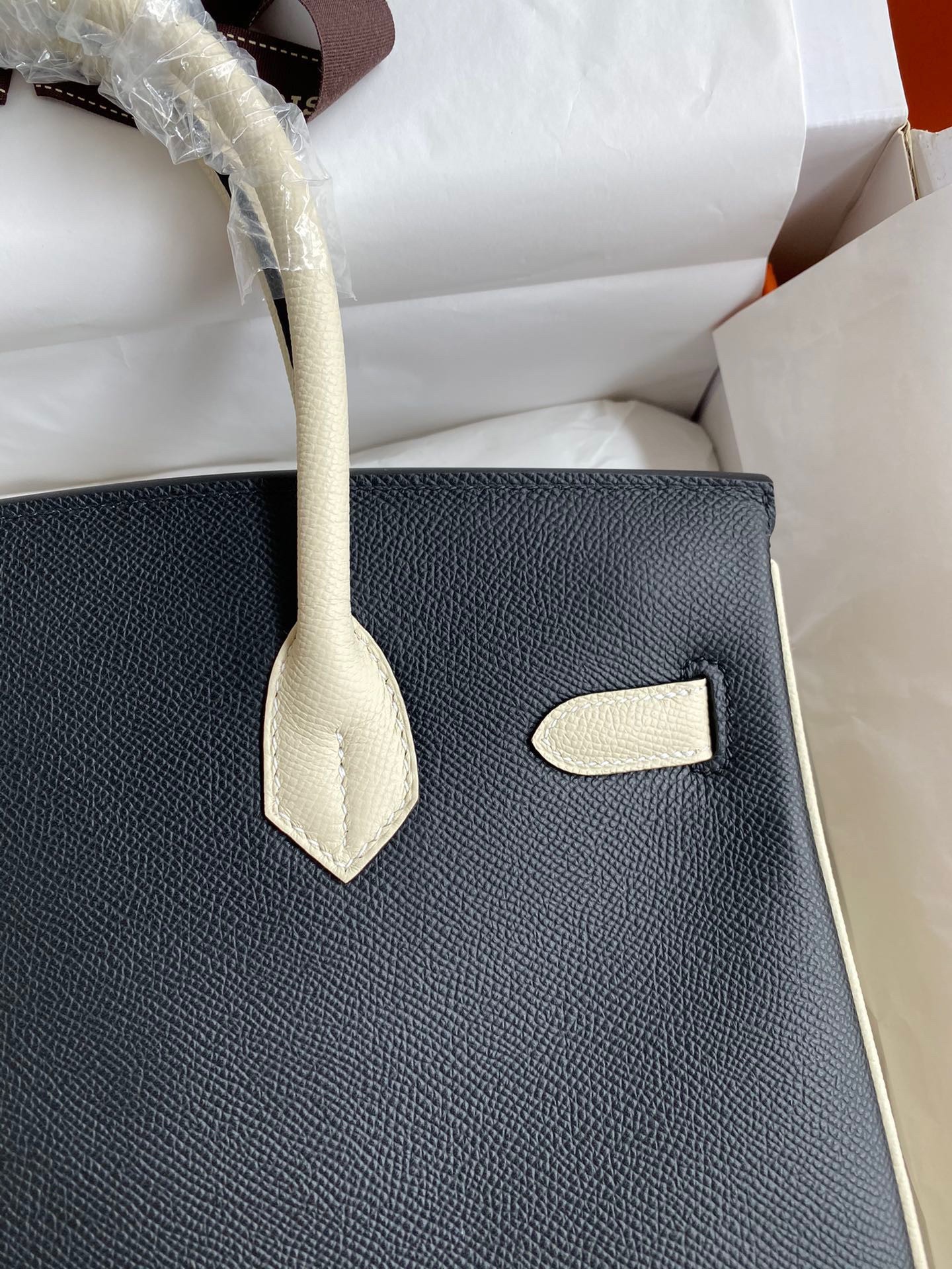 H**mes hss birkin 30 bicolor bag in black and craie epsom calfskin