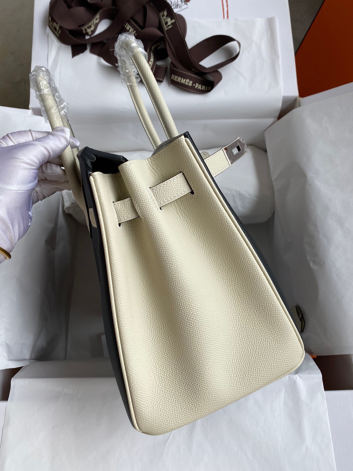 H**mes hss birkin 30 bicolor bag in black and craie epsom calfskin