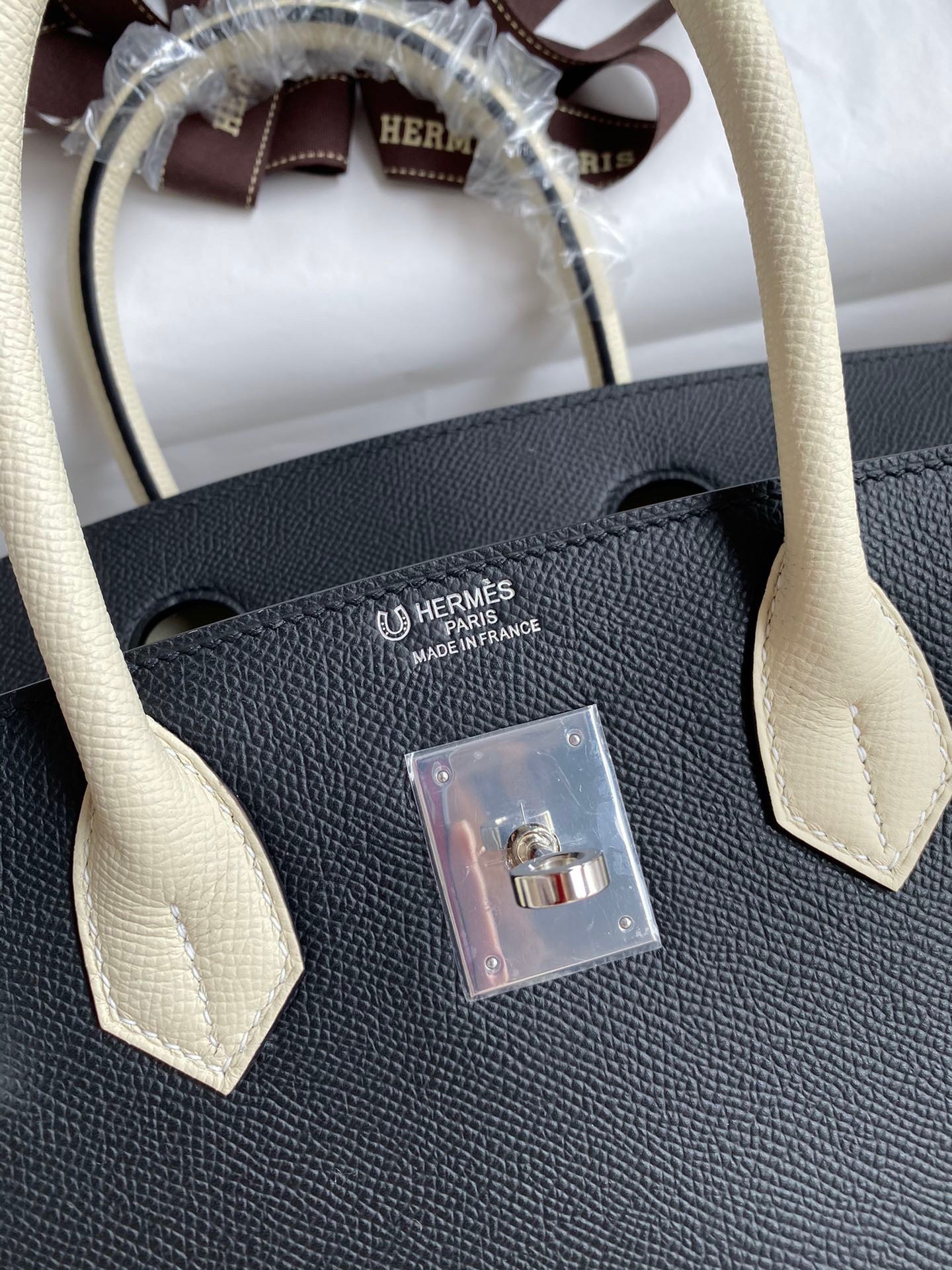 H**mes hss birkin 30 bicolor bag in black and craie epsom calfskin