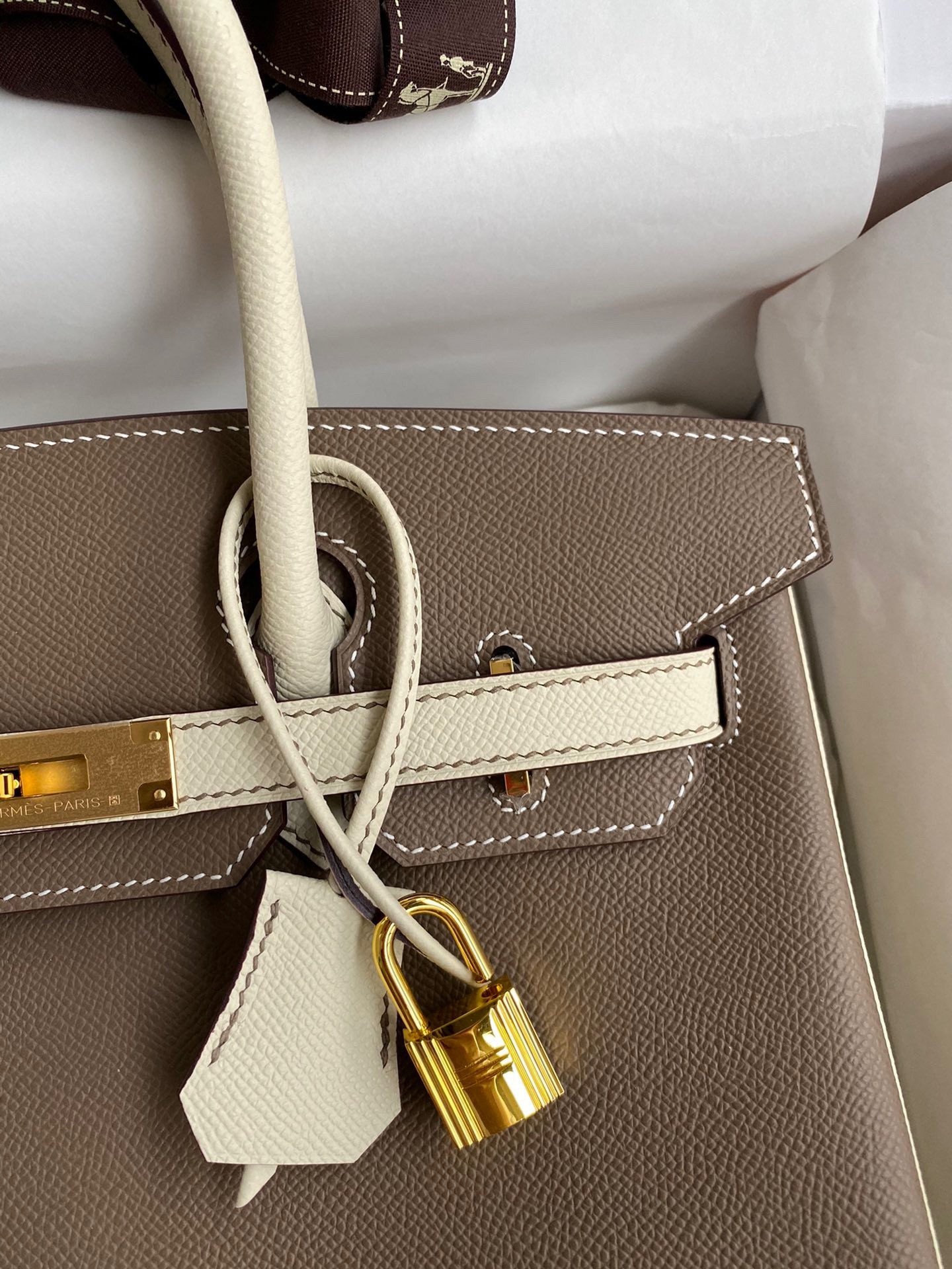 H**mes hss birkin 30 bicolor bag in taupe and craie epsom calfskin
