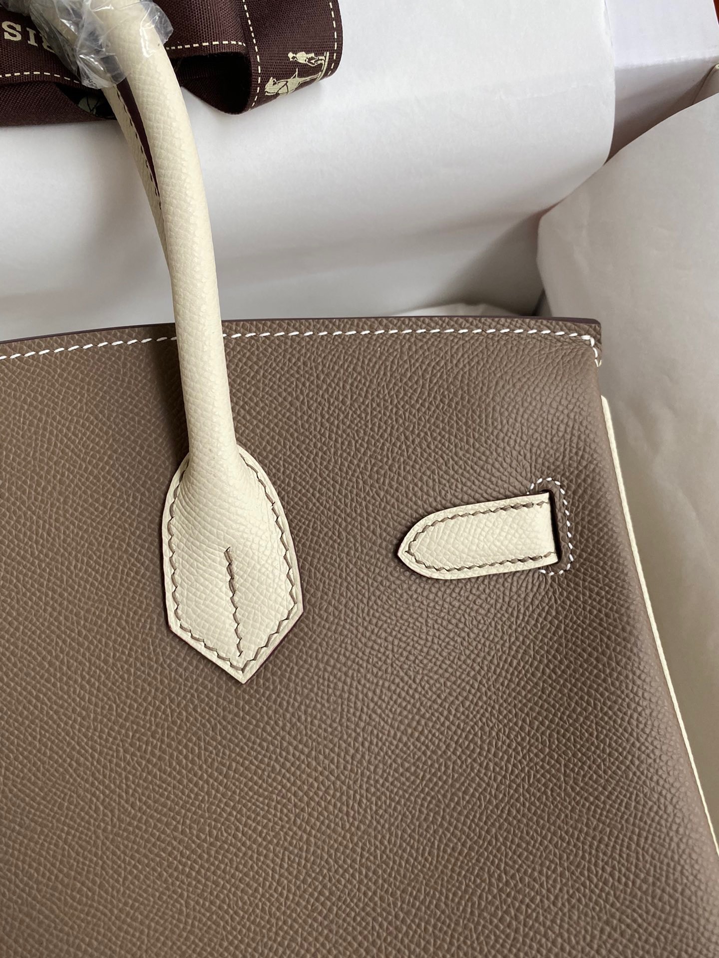 H**mes hss birkin 30 bicolor bag in taupe and craie epsom calfskin