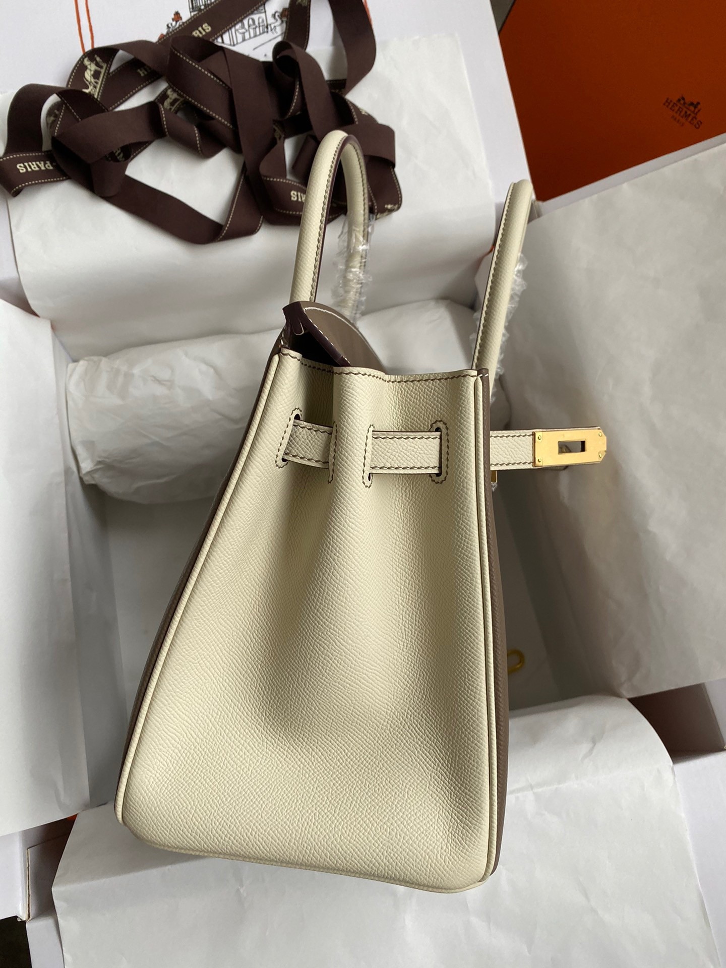 H**mes hss birkin 30 bicolor bag in taupe and craie epsom calfskin