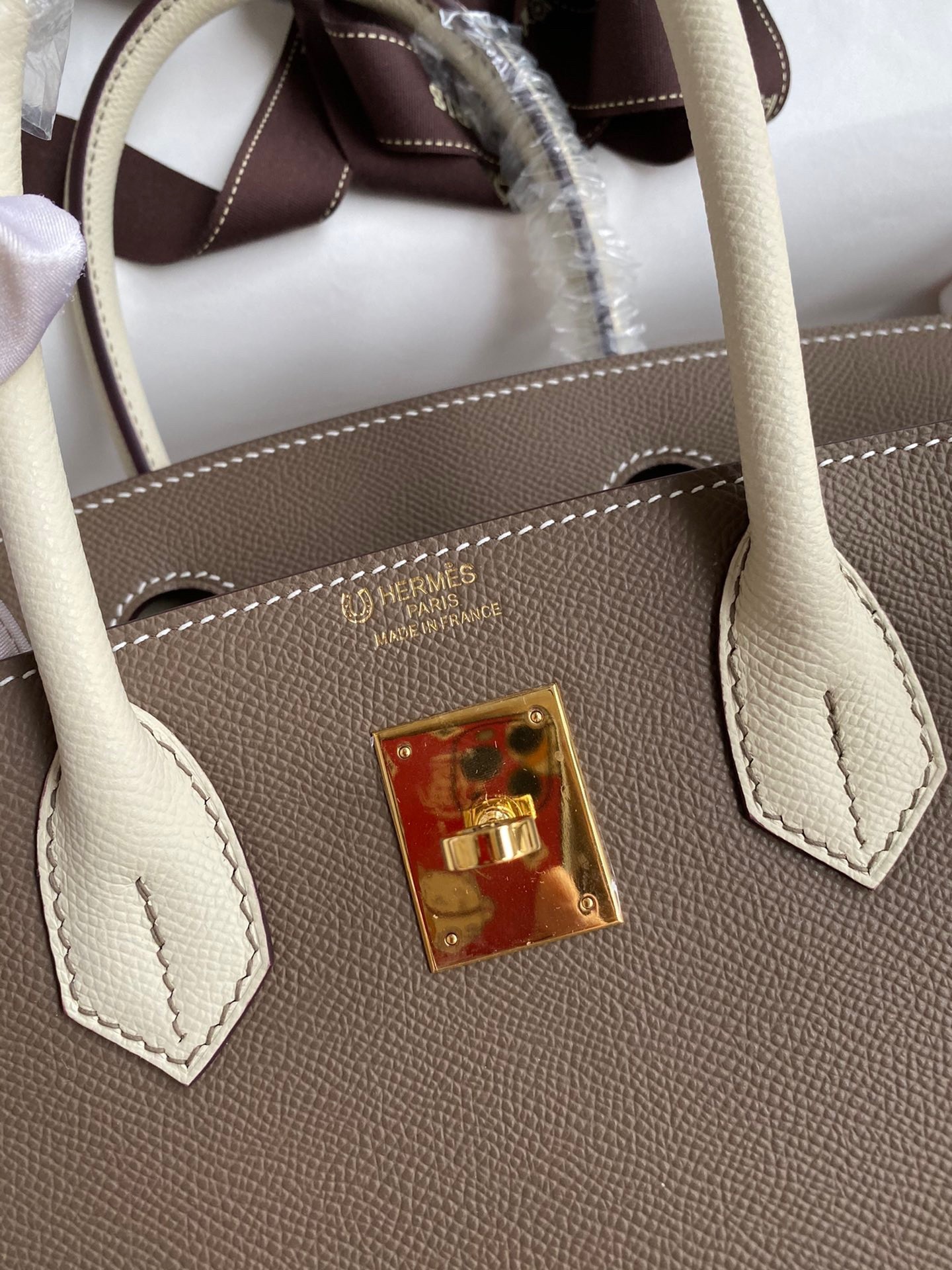 H**mes hss birkin 30 bicolor bag in taupe and craie epsom calfskin