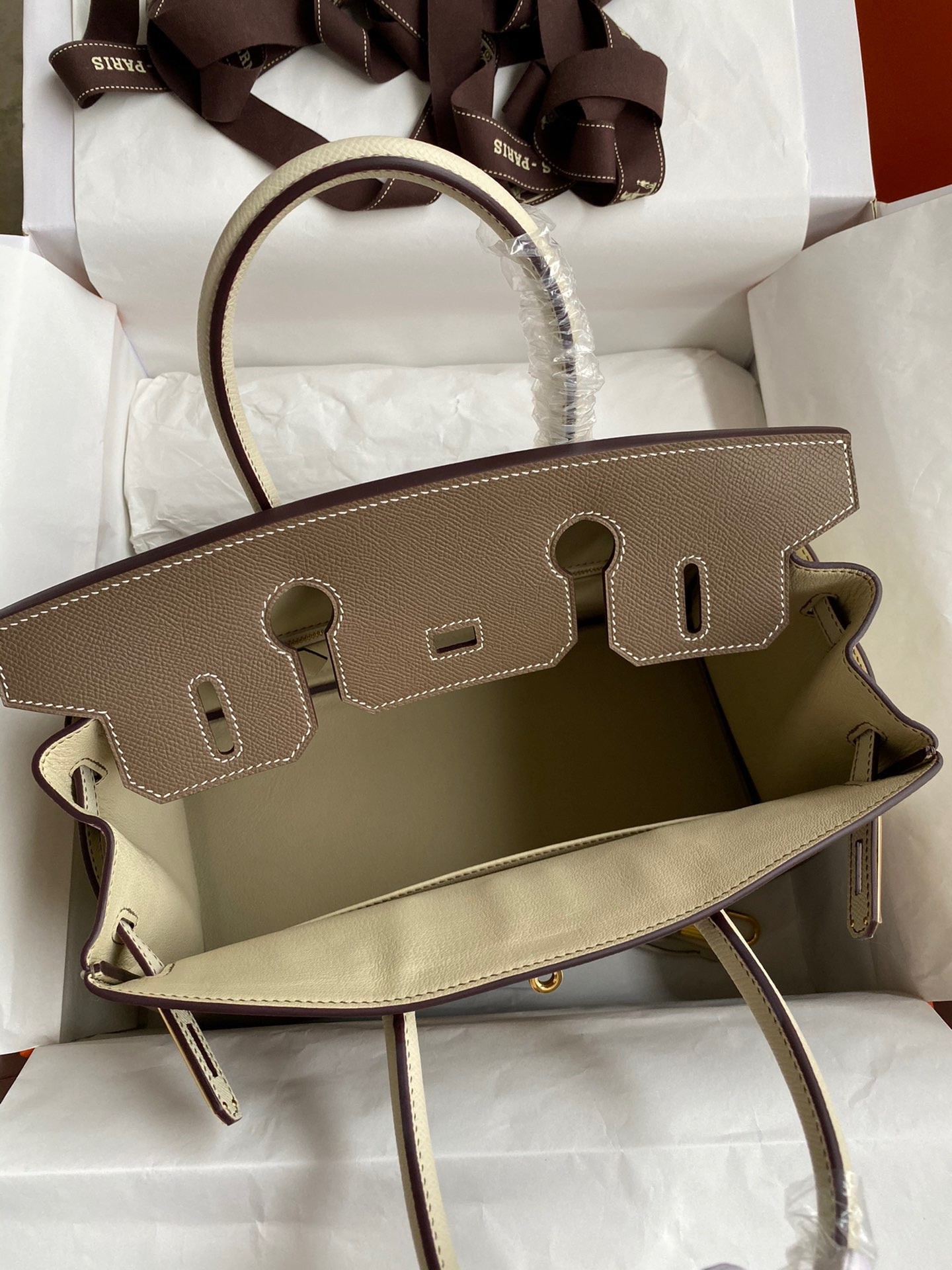 H**mes hss birkin 30 bicolor bag in taupe and craie epsom calfskin