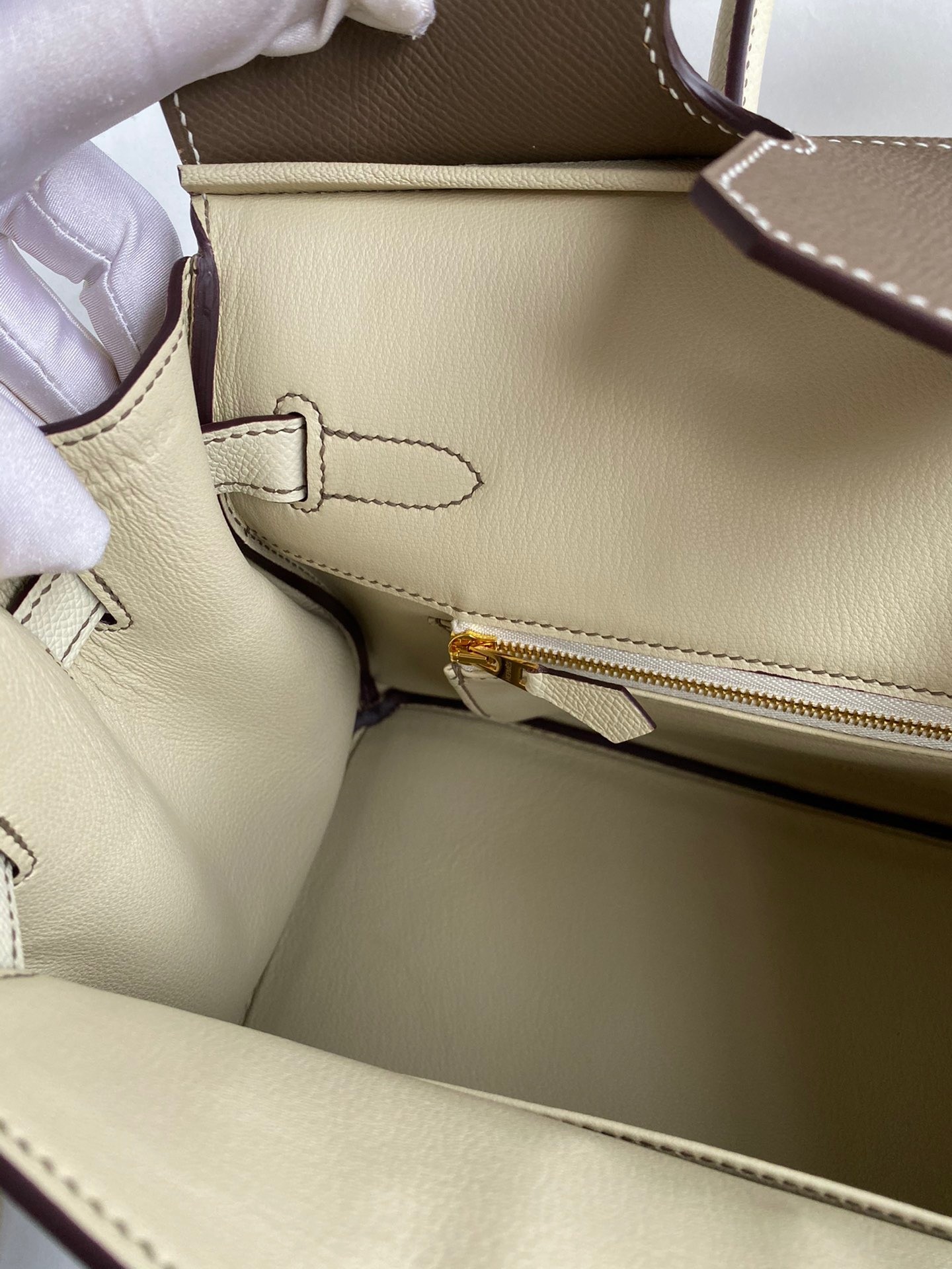 H**mes hss birkin 30 bicolor bag in taupe and craie epsom calfskin