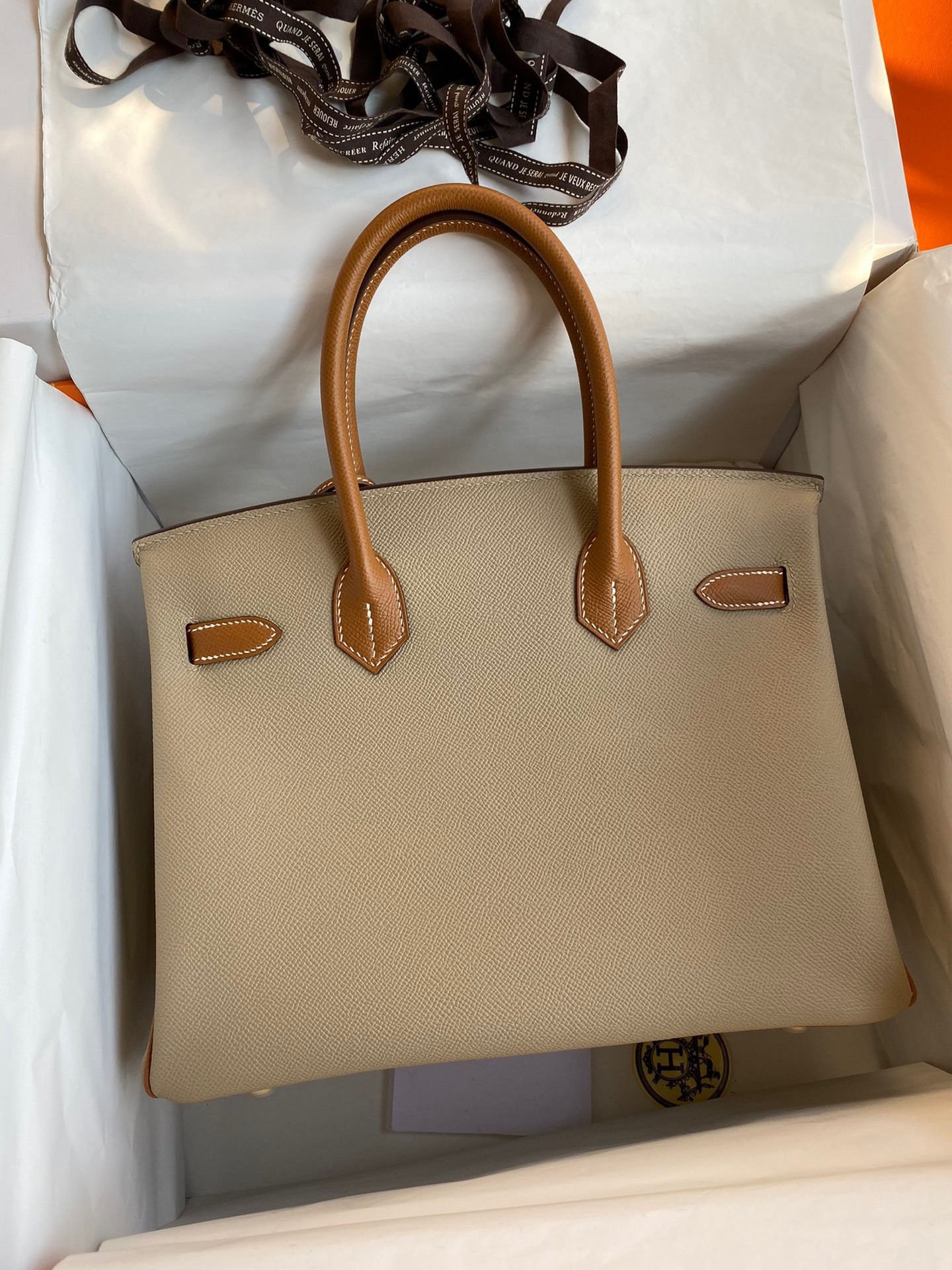 H**mes hss birkin 30 bicolor bag in trench and gold epsom calfskin
