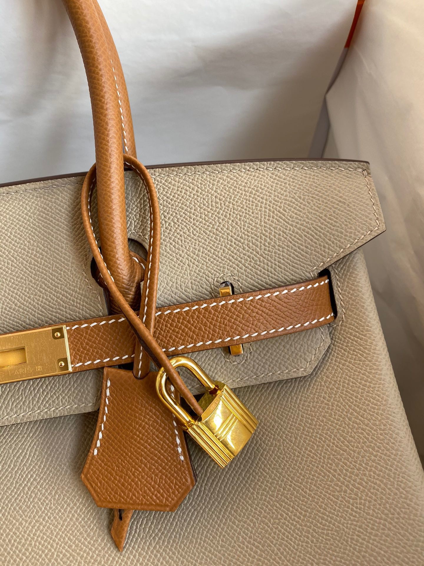 H**mes hss birkin 30 bicolor bag in trench and gold epsom calfskin