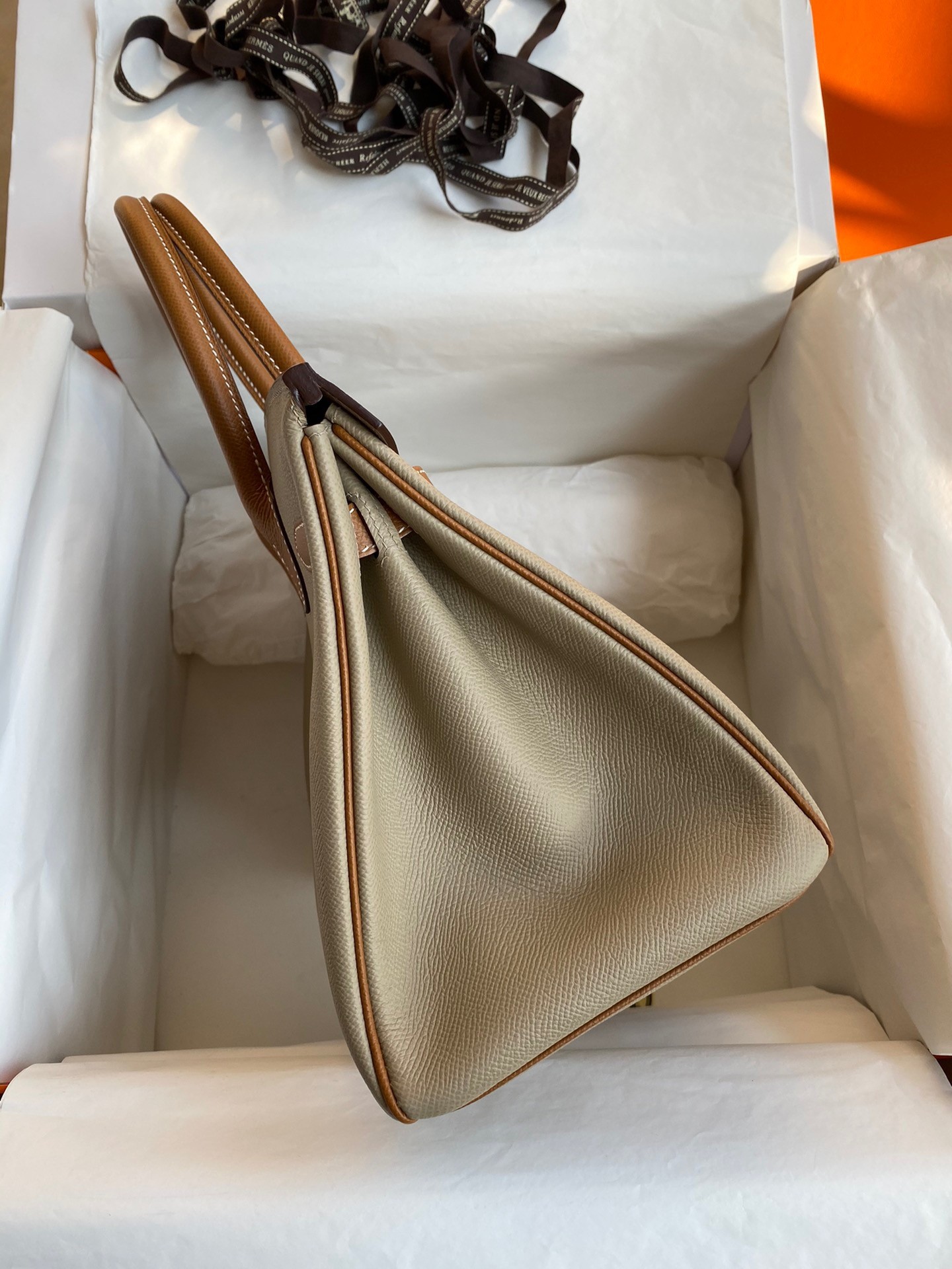 H**mes hss birkin 30 bicolor bag in trench and gold epsom calfskin
