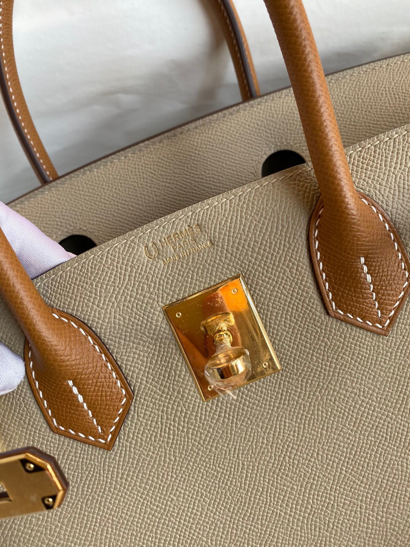 H**mes hss birkin 30 bicolor bag in trench and gold epsom calfskin