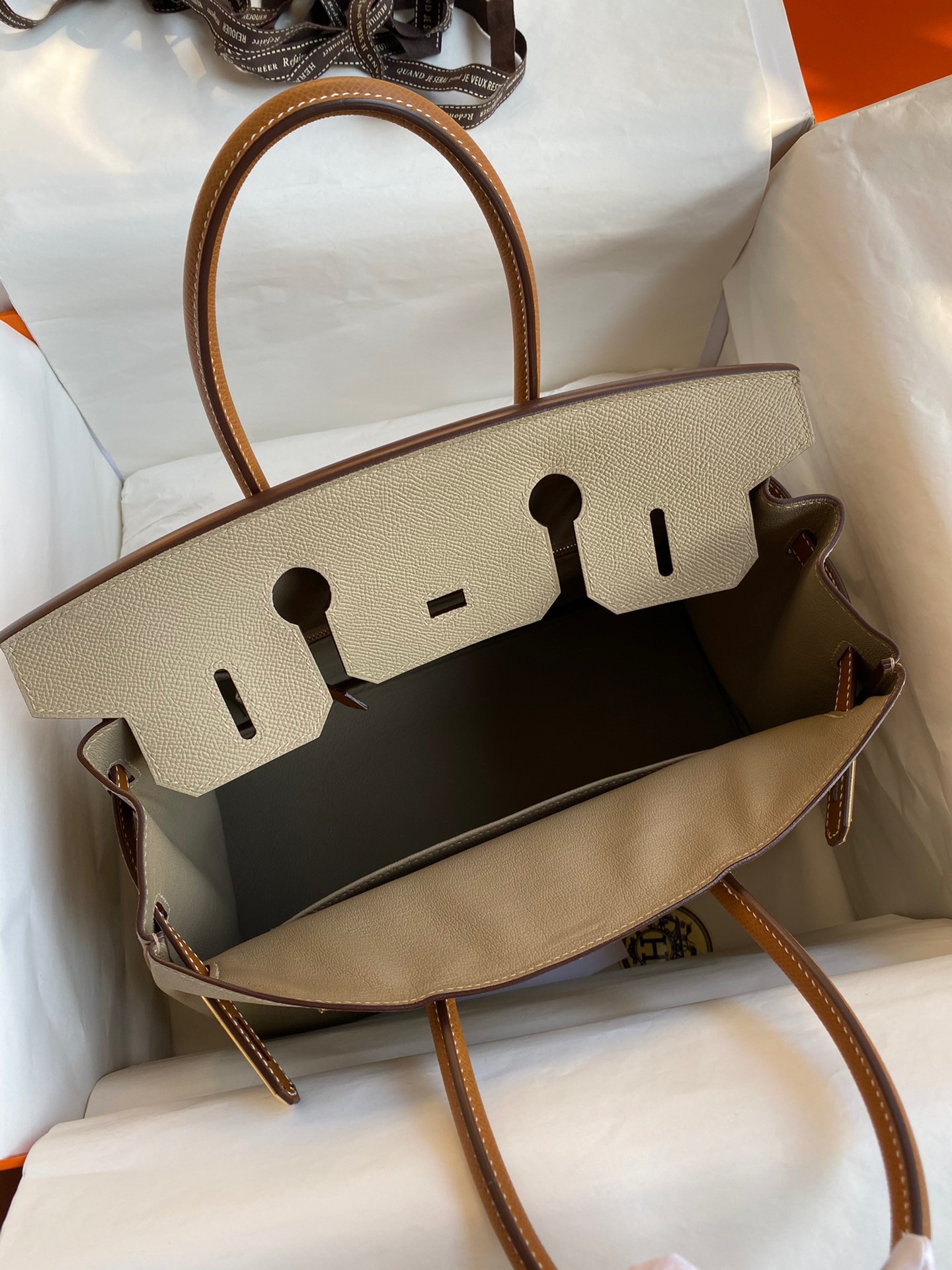 H**mes hss birkin 30 bicolor bag in trench and gold epsom calfskin