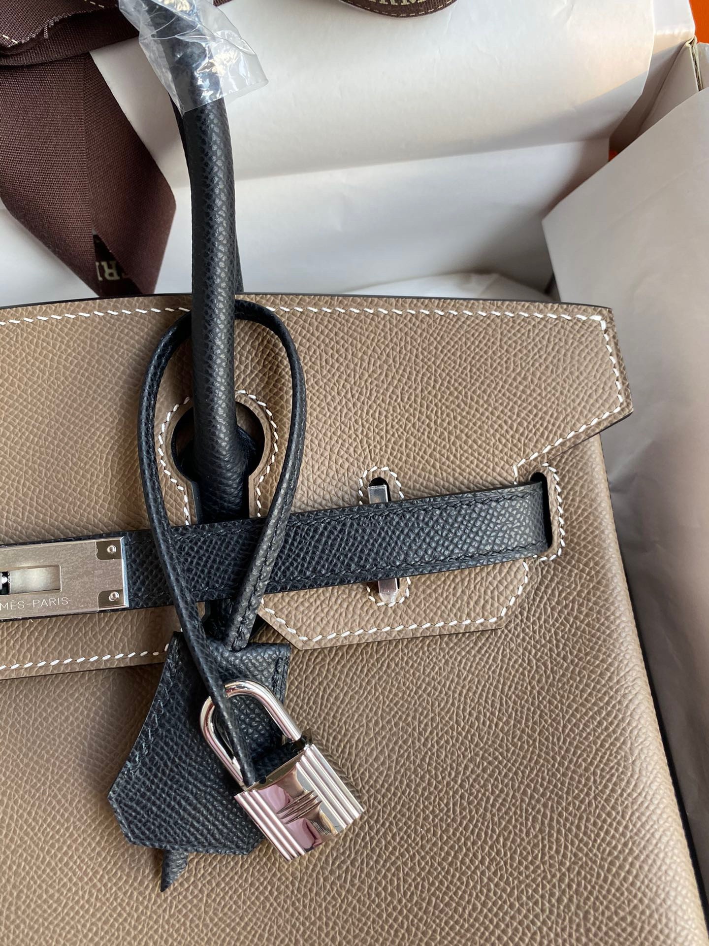 H**mes hss birkin 30 bicolor bag in taupe and black epsom calfskin
