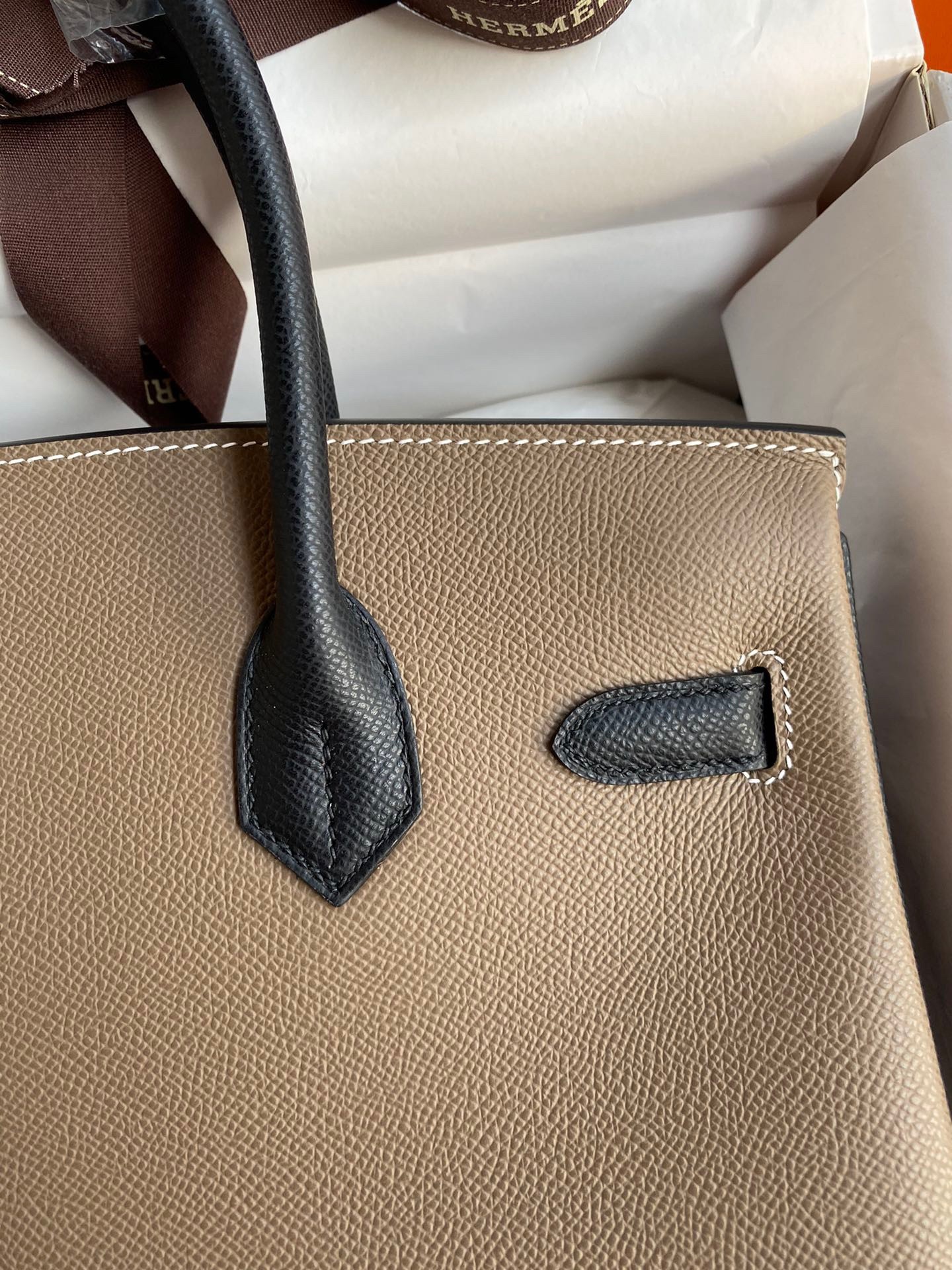 H**mes hss birkin 30 bicolor bag in taupe and black epsom calfskin