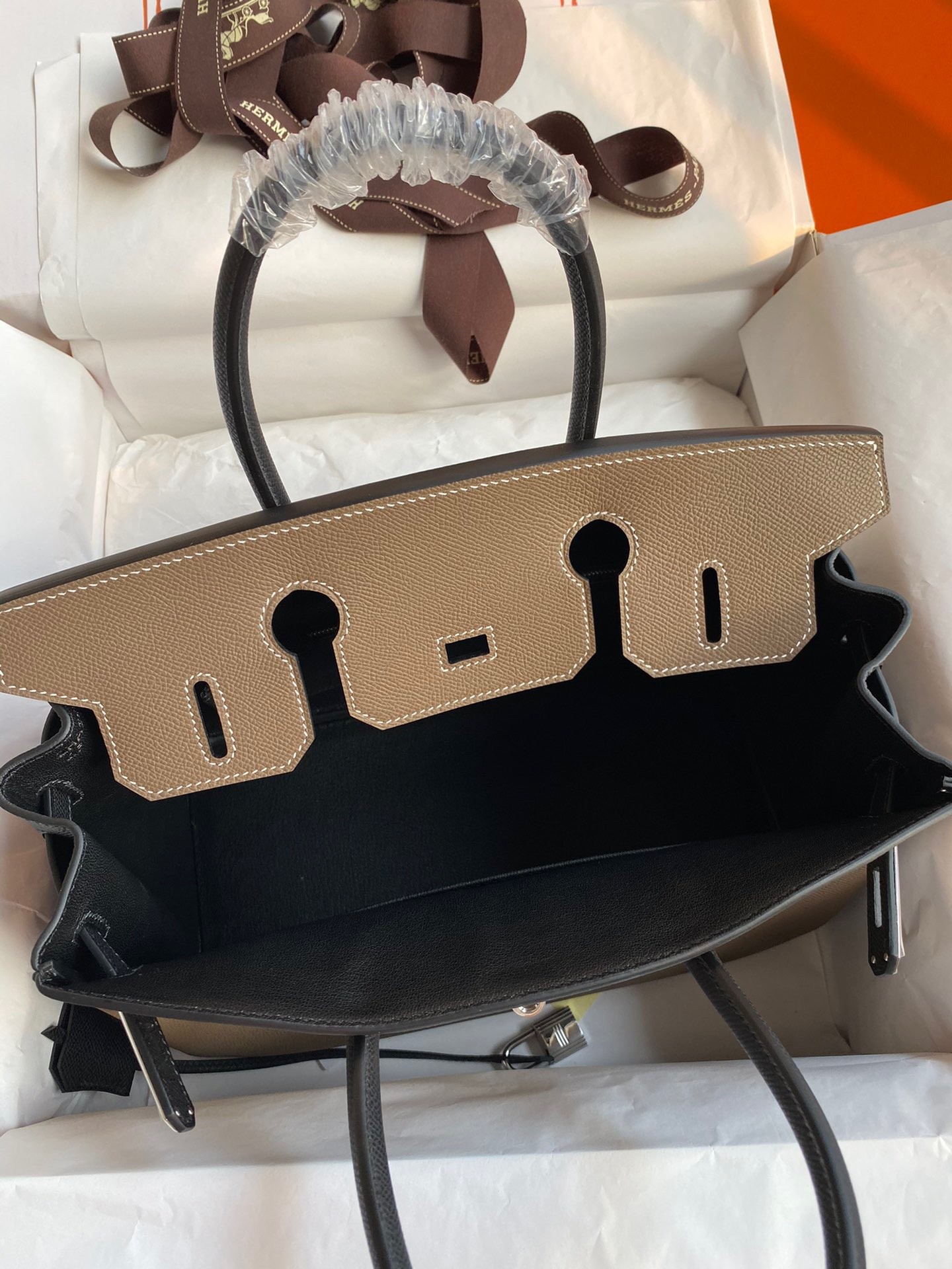H**mes hss birkin 30 bicolor bag in taupe and black epsom calfskin