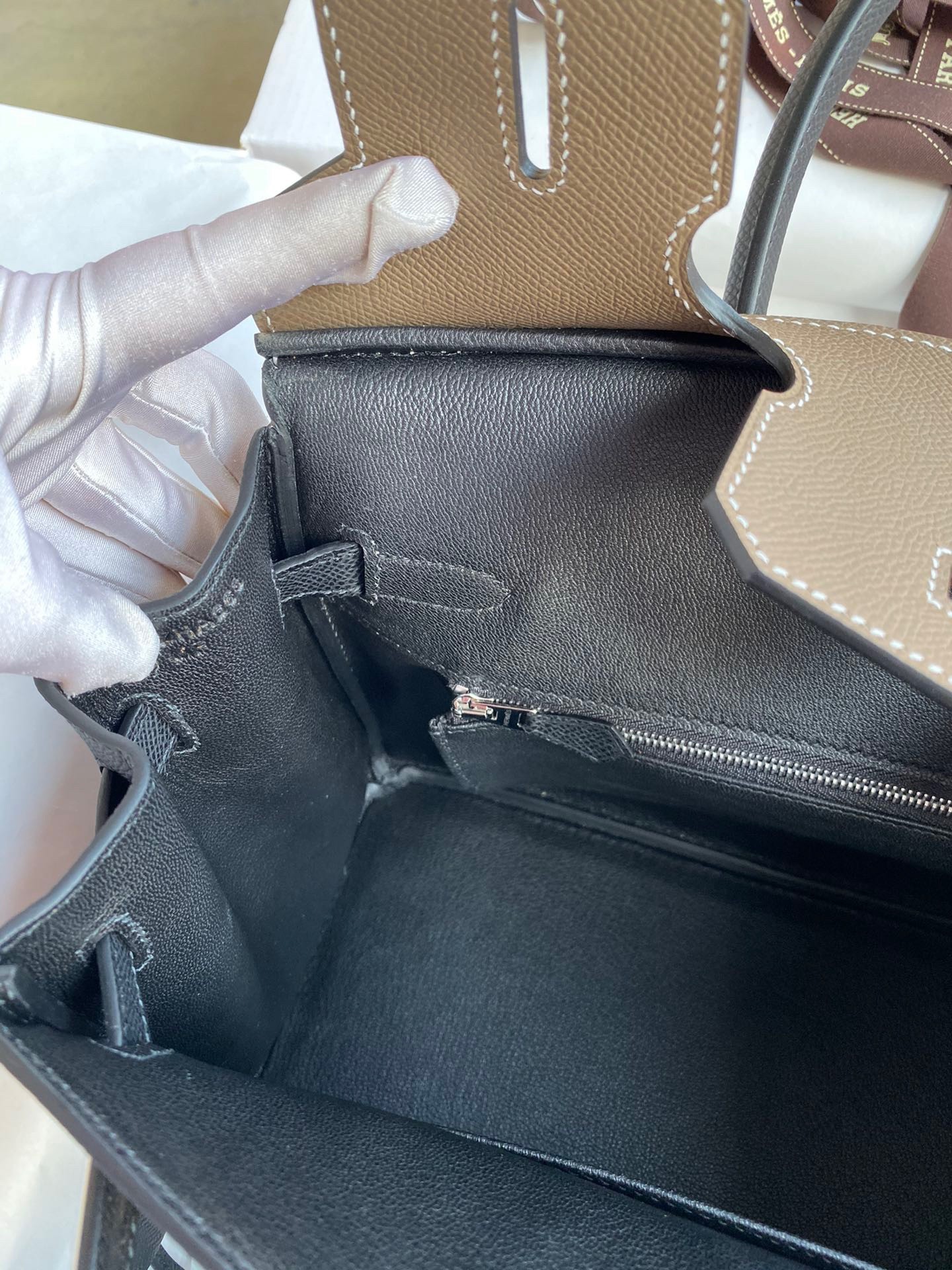 H**mes hss birkin 30 bicolor bag in taupe and black epsom calfskin