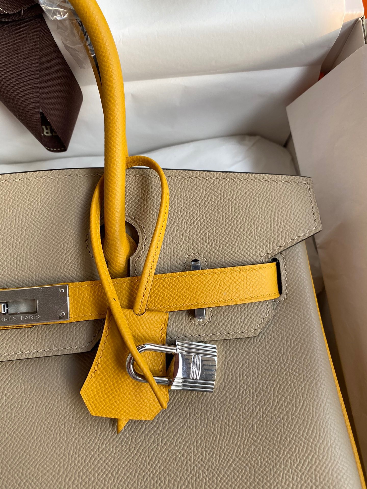 H**mes hss birkin 30 bicolor bag in trench and yellow epsom calfskin