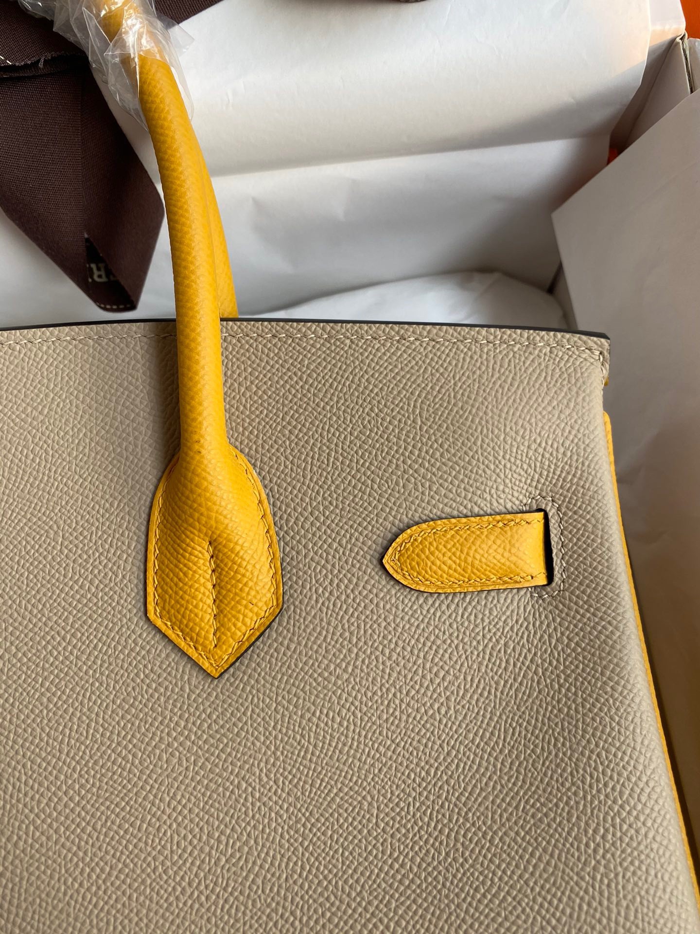 H**mes hss birkin 30 bicolor bag in trench and yellow epsom calfskin