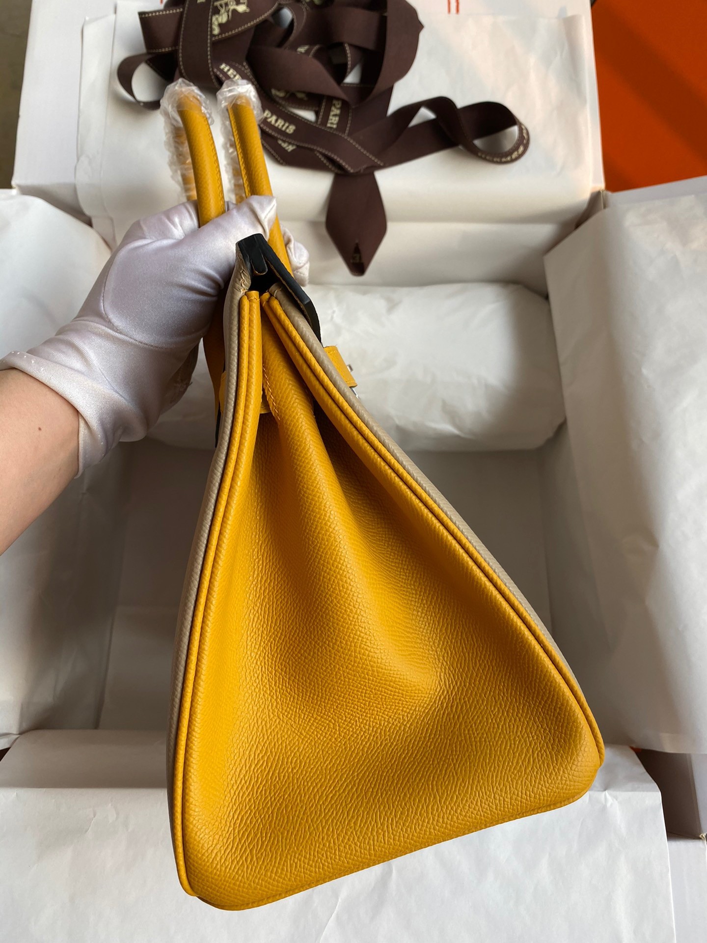 H**mes hss birkin 30 bicolor bag in trench and yellow epsom calfskin