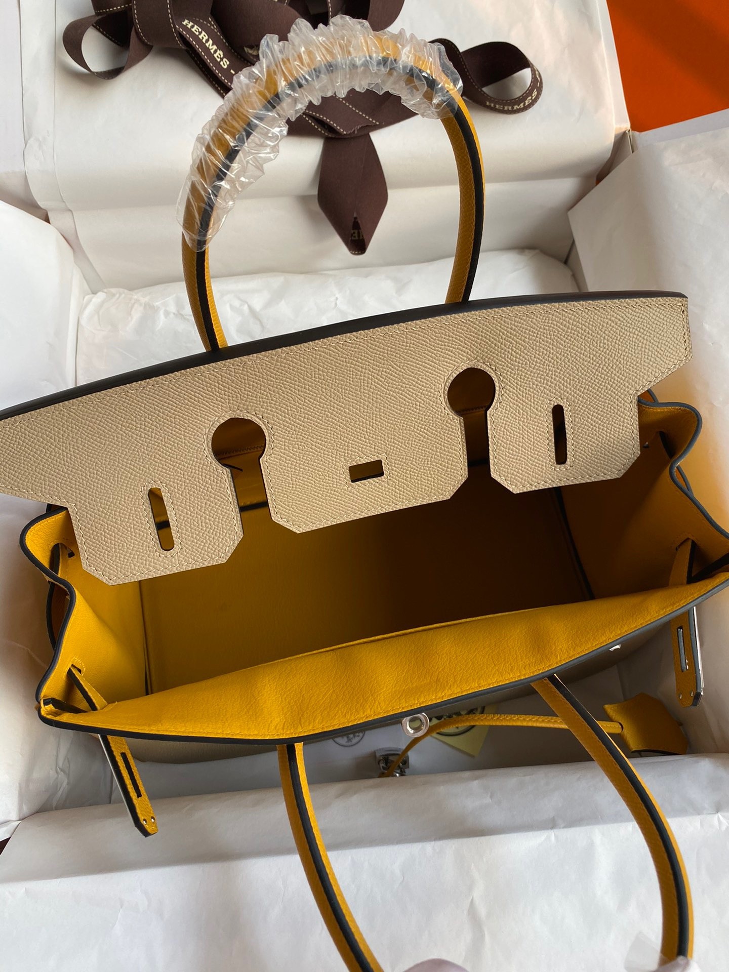 H**mes hss birkin 30 bicolor bag in trench and yellow epsom calfskin