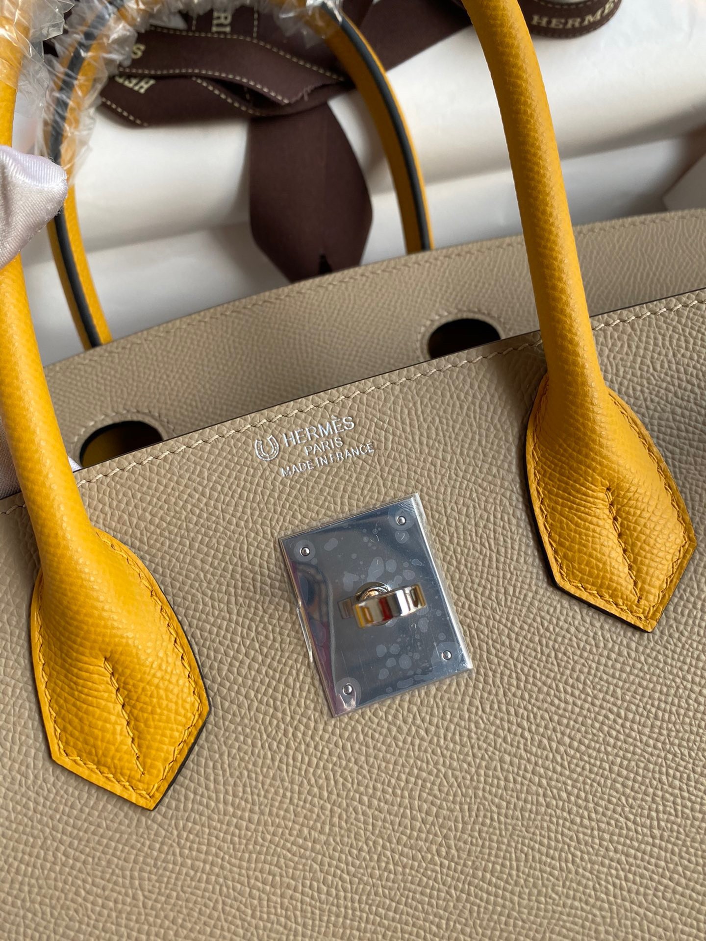 H**mes hss birkin 30 bicolor bag in trench and yellow epsom calfskin