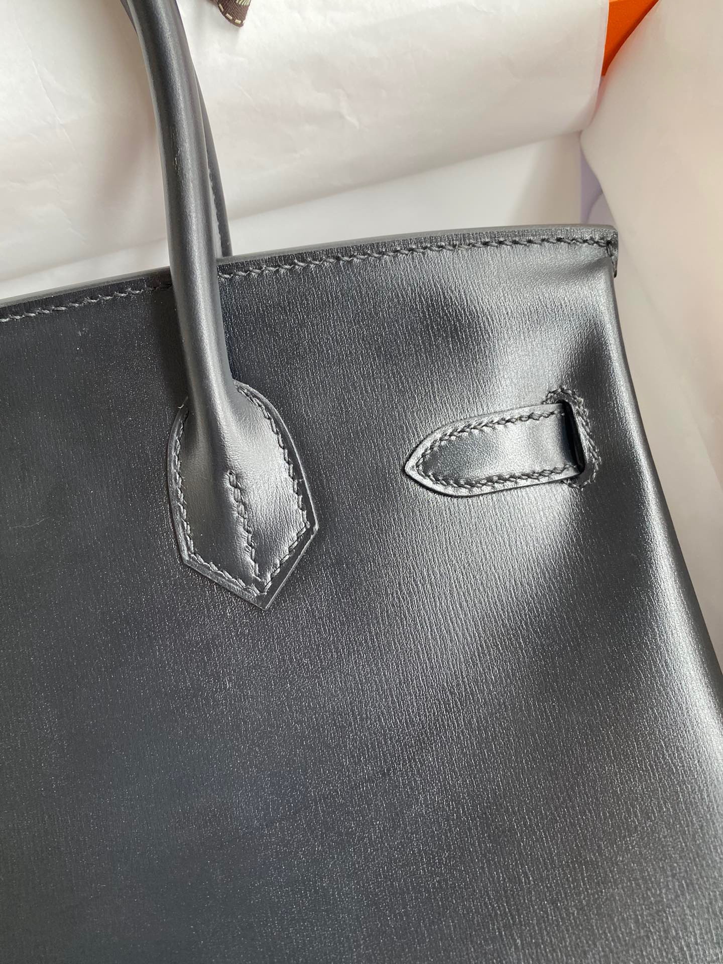 H**mes birkin 30 retourne handmade bag in black box calfskin
