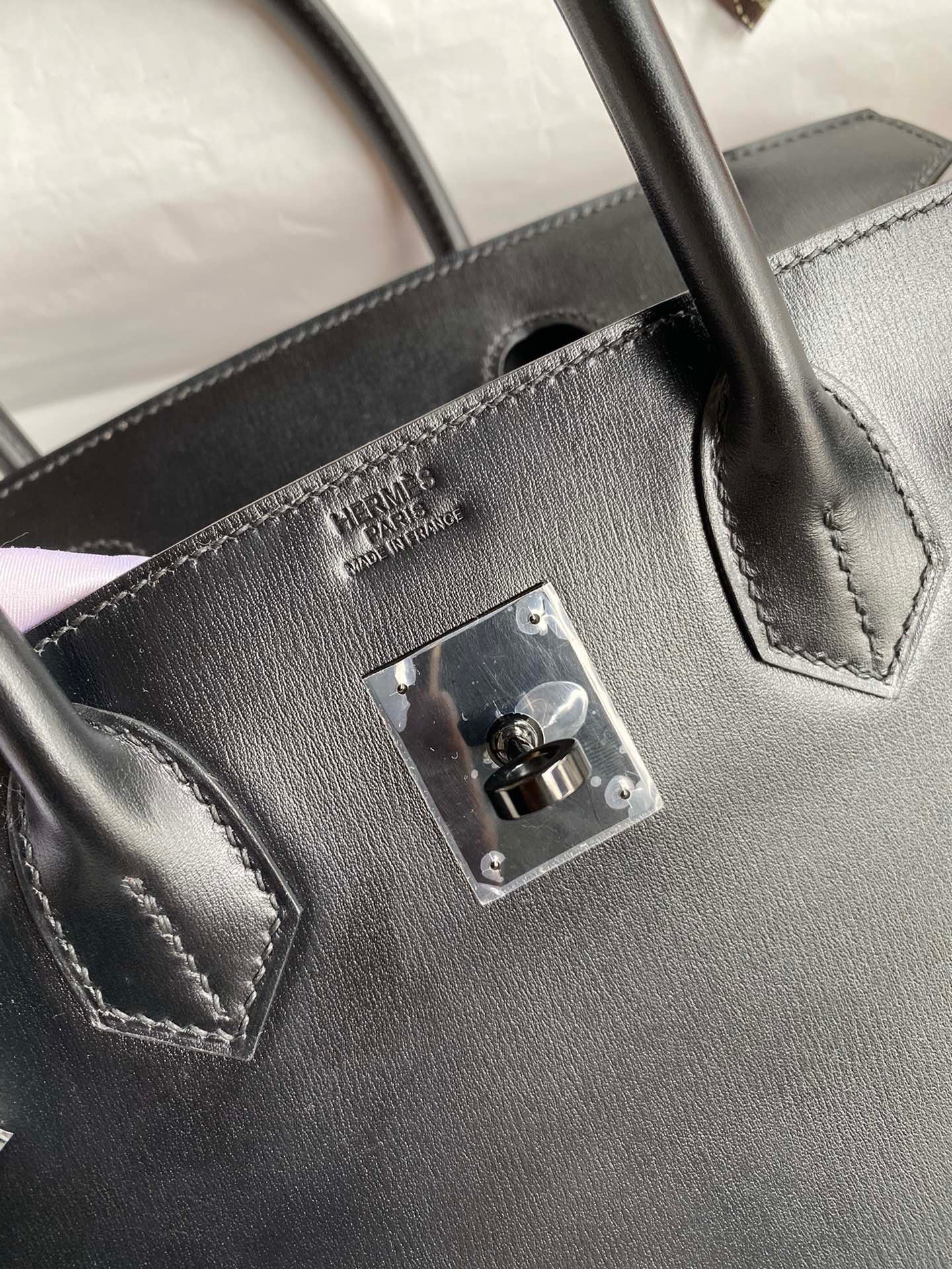 H**mes birkin 30 retourne handmade bag in black box calfskin