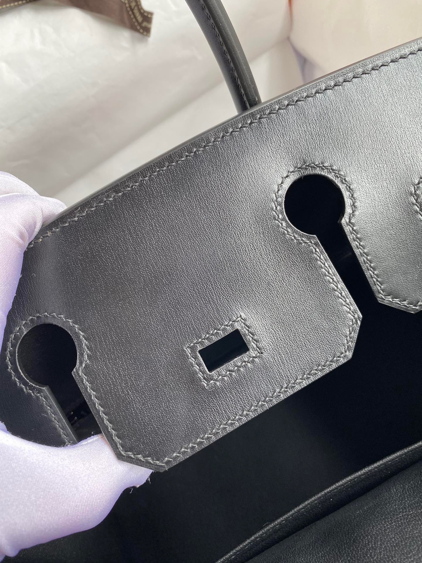 H**mes birkin 30 retourne handmade bag in black box calfskin