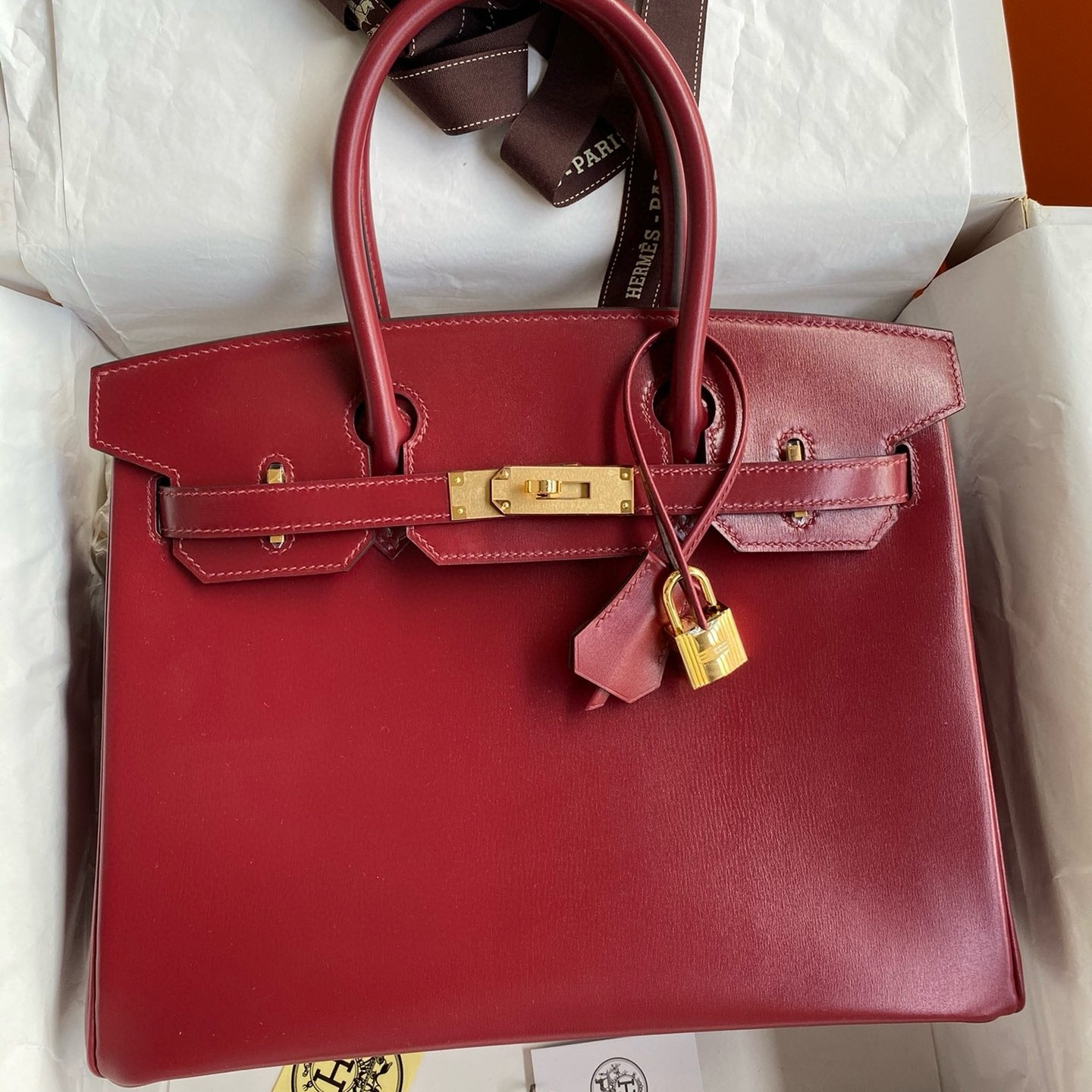 H**mes birkin 30 retourne handmade bag in rouge h box calfskin