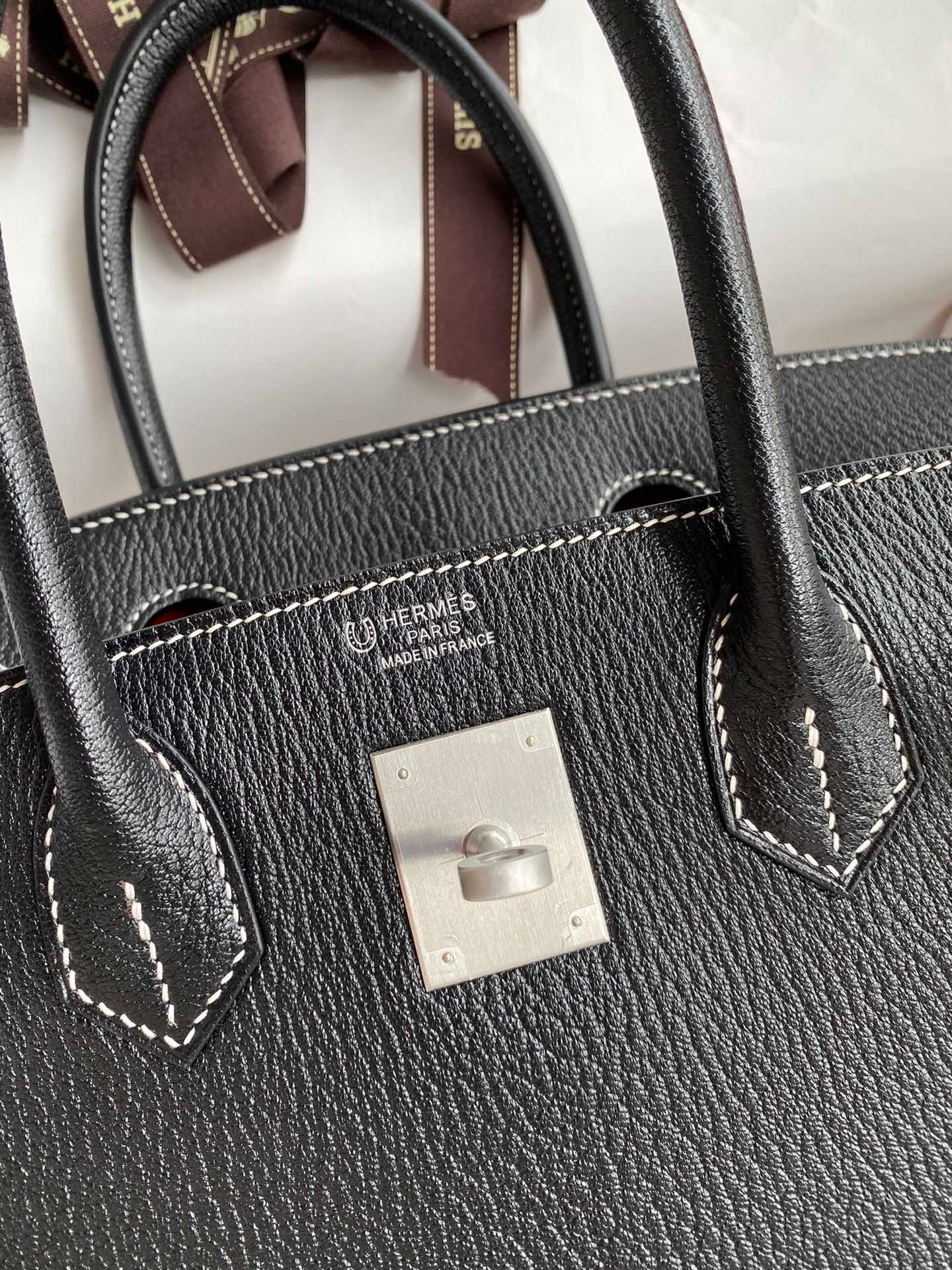 H**mes hss birkin 30 bicolor bag in black and red chevre mysore leather