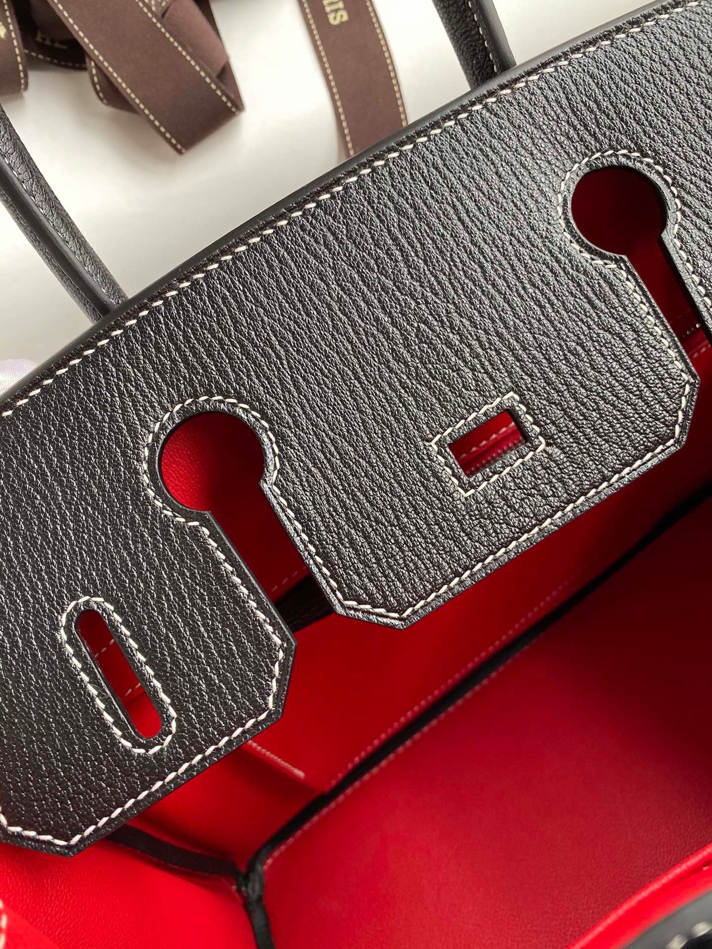 H**mes hss birkin 30 bicolor bag in black and red chevre mysore leather
