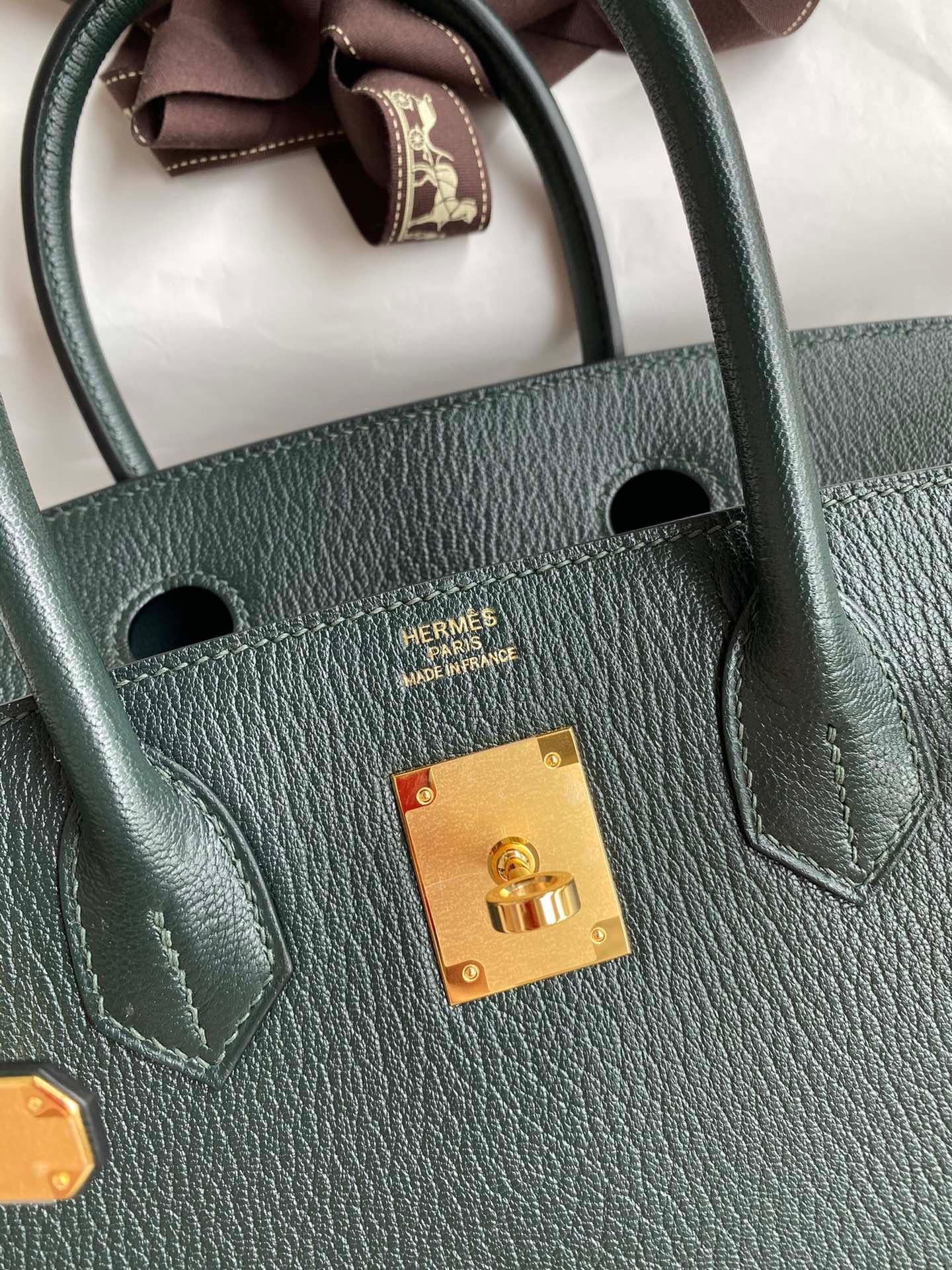 H**mes birkin 30 retourne handmade bag in vert cypres chevre mysore leather