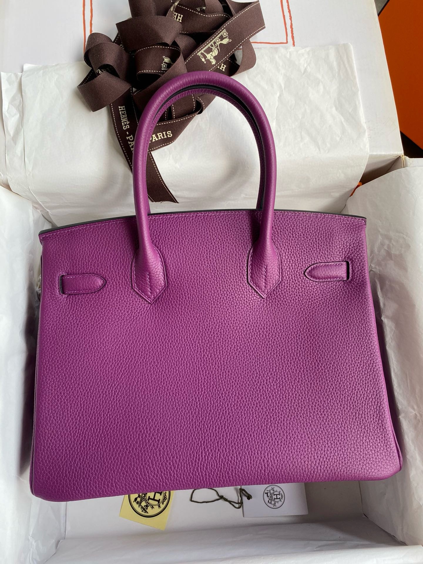 H**mes birkin 30 retourne handmade bag in anemone clemence leather