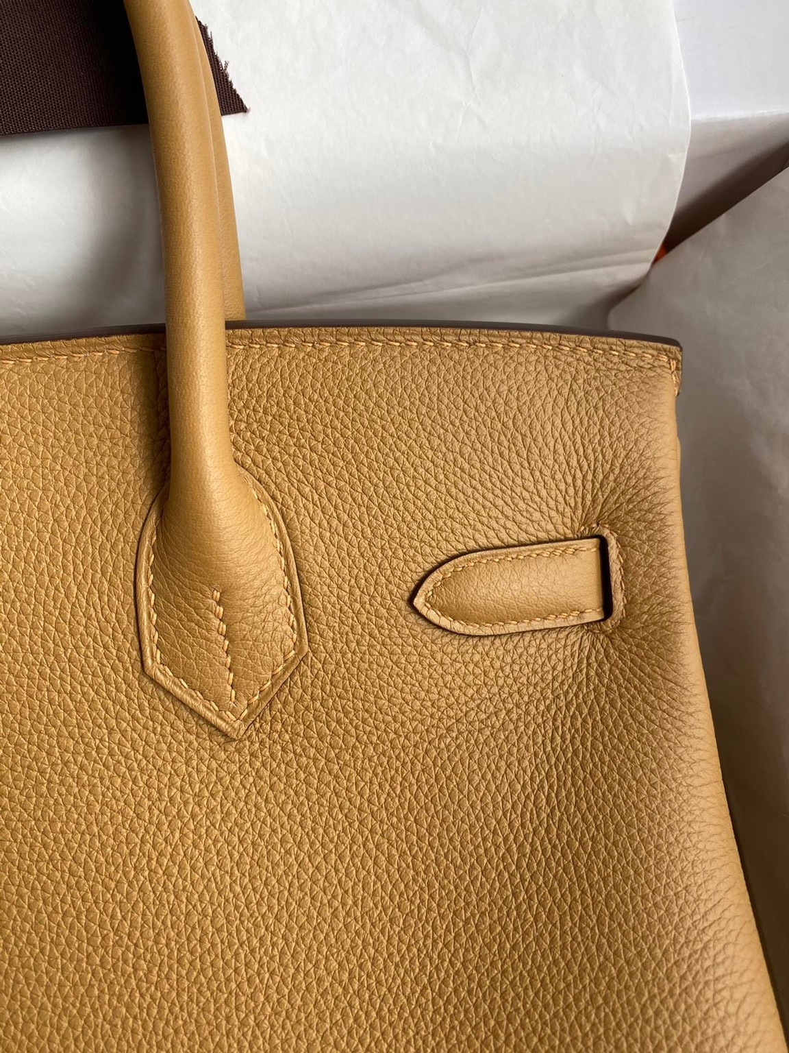 H**mes birkin 30 retourne handmade bag in biscuit clemence leather