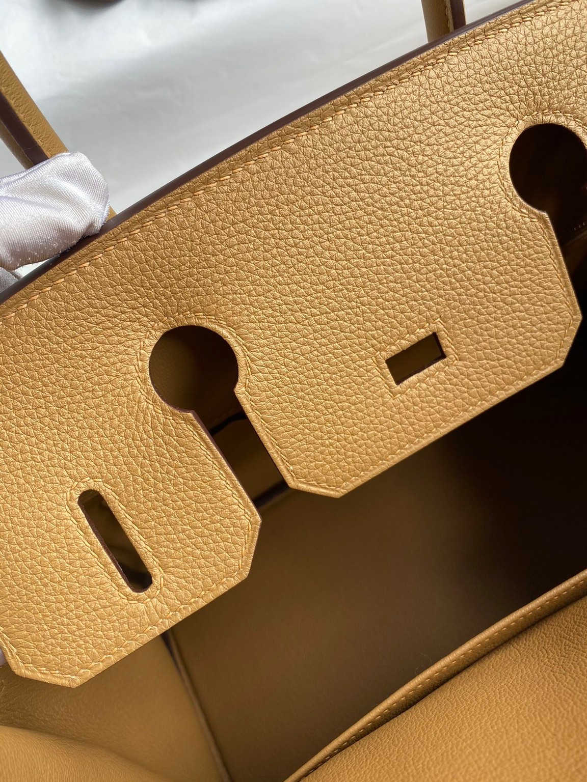 H**mes birkin 30 retourne handmade bag in biscuit clemence leather