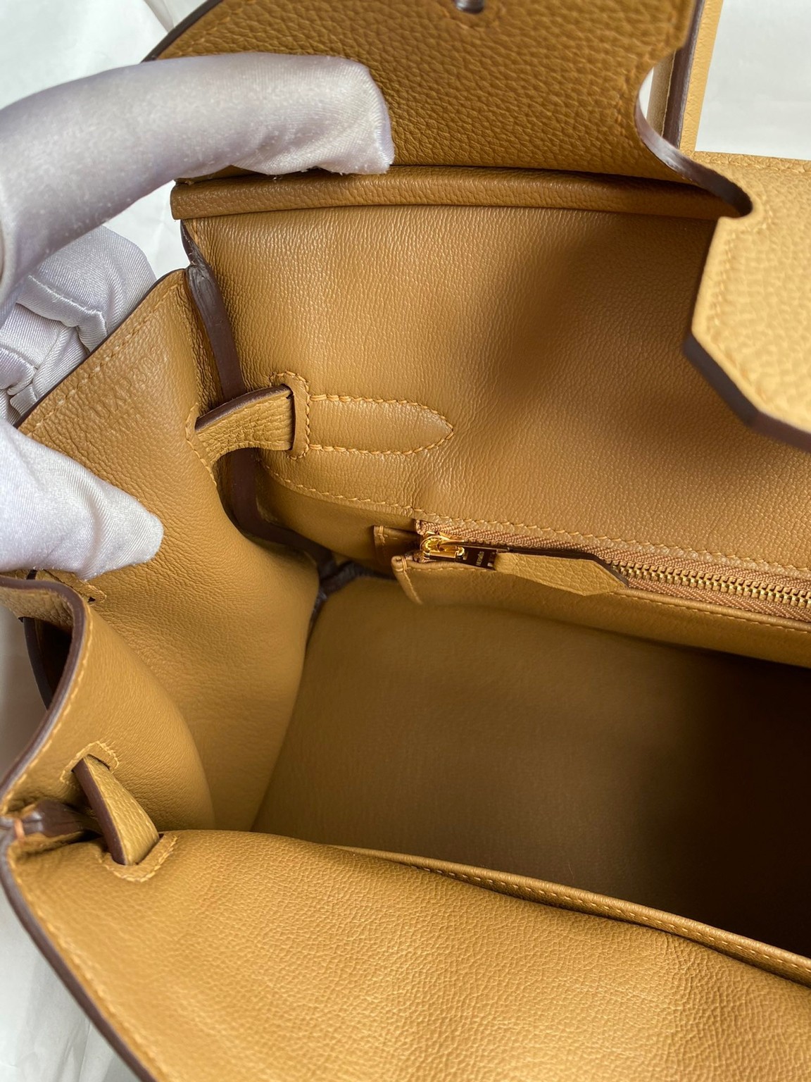 H**mes birkin 30 retourne handmade bag in biscuit clemence leather