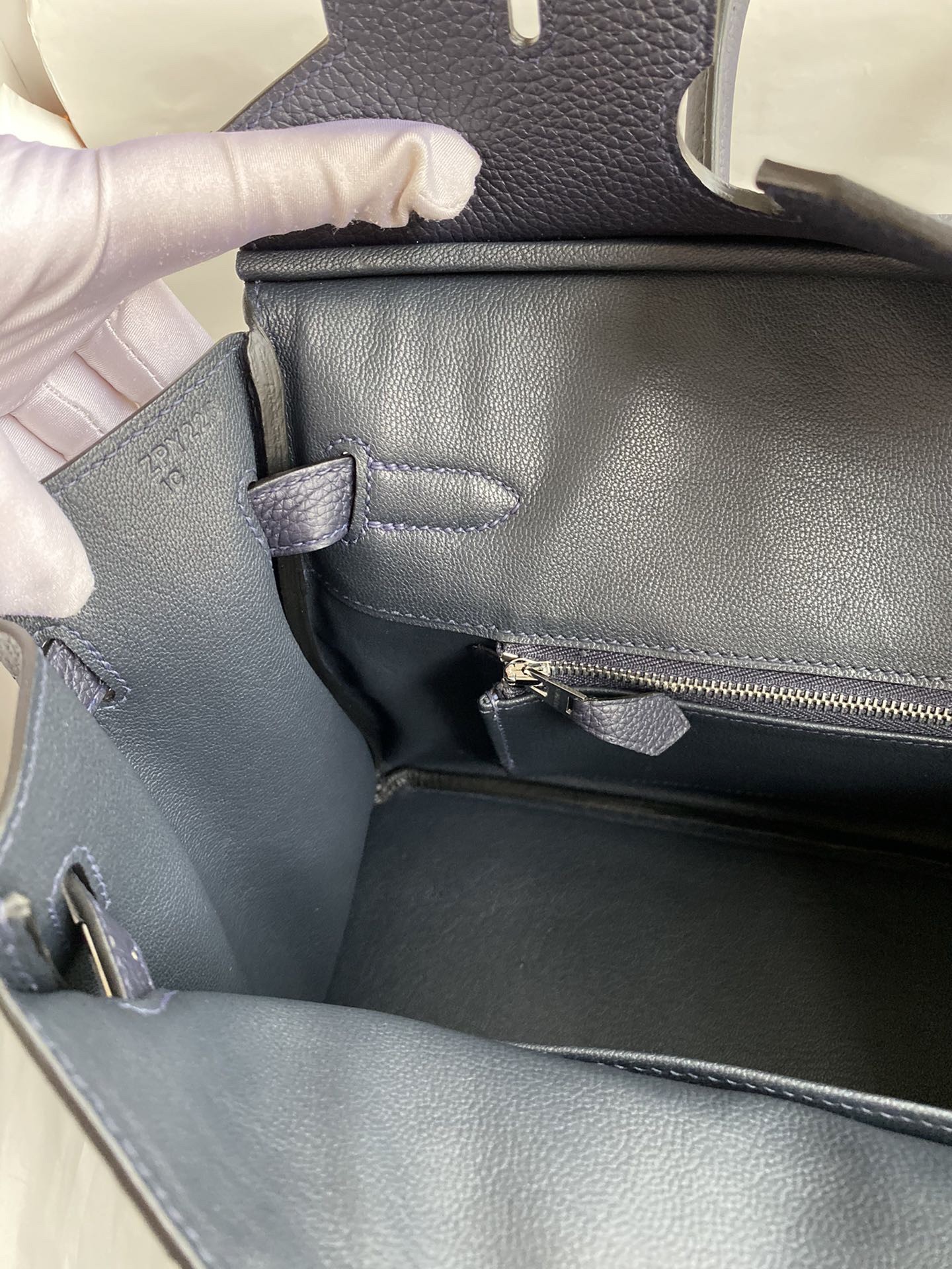 H**mes birkin 30 retourne handmade bag in blue nuit clemence leather