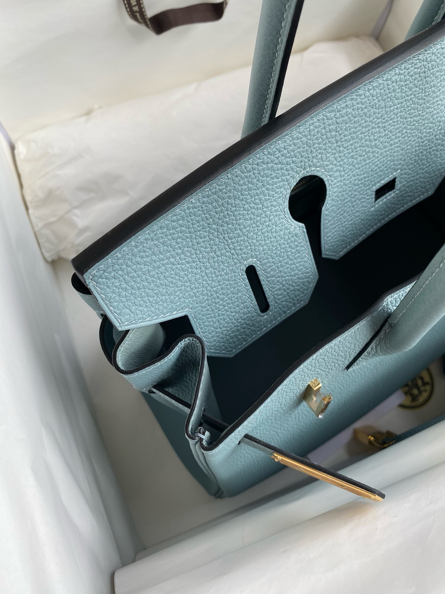 H**mes birkin 30 retourne handmade bag in ciel clemence leather