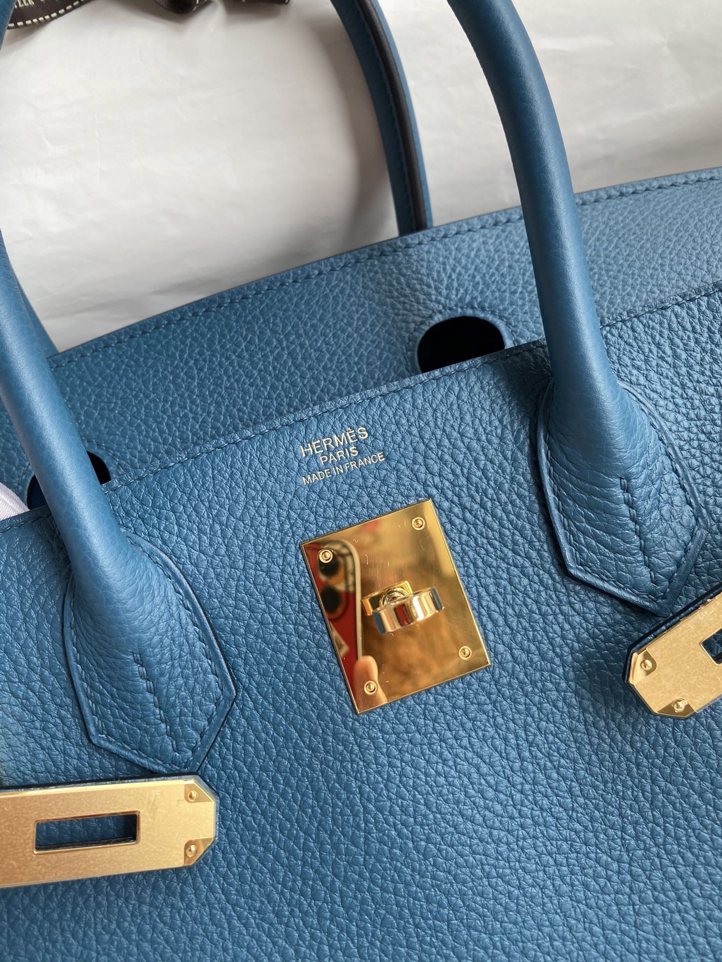 H**mes birkin 30 retourne handmade bag in colvert clemence leather
