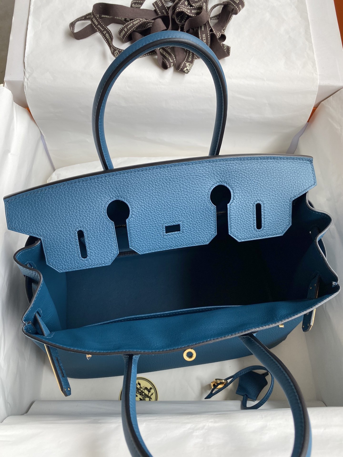 H**mes birkin 30 retourne handmade bag in colvert clemence leather
